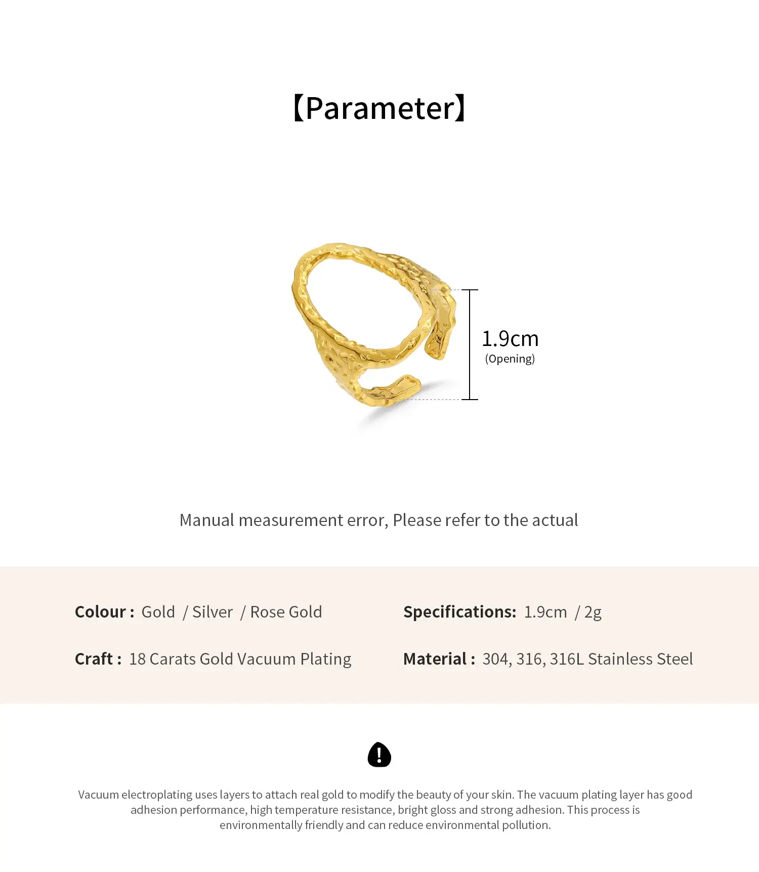 Oval Shape Thick Circle With Hammered Finish Stainless Steel With Gold Plating Adjustable Ring (6).webp
