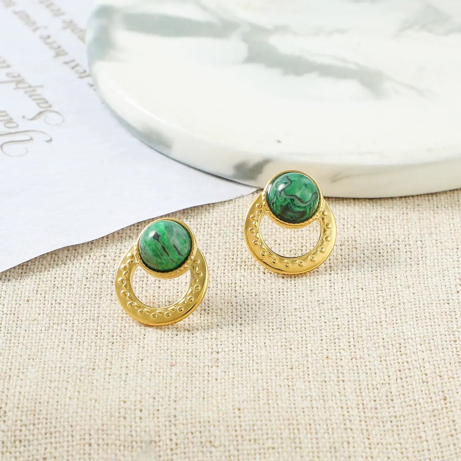 French Style Circles with African Pine Stone Setting Stainless Steel Stud (3).webp