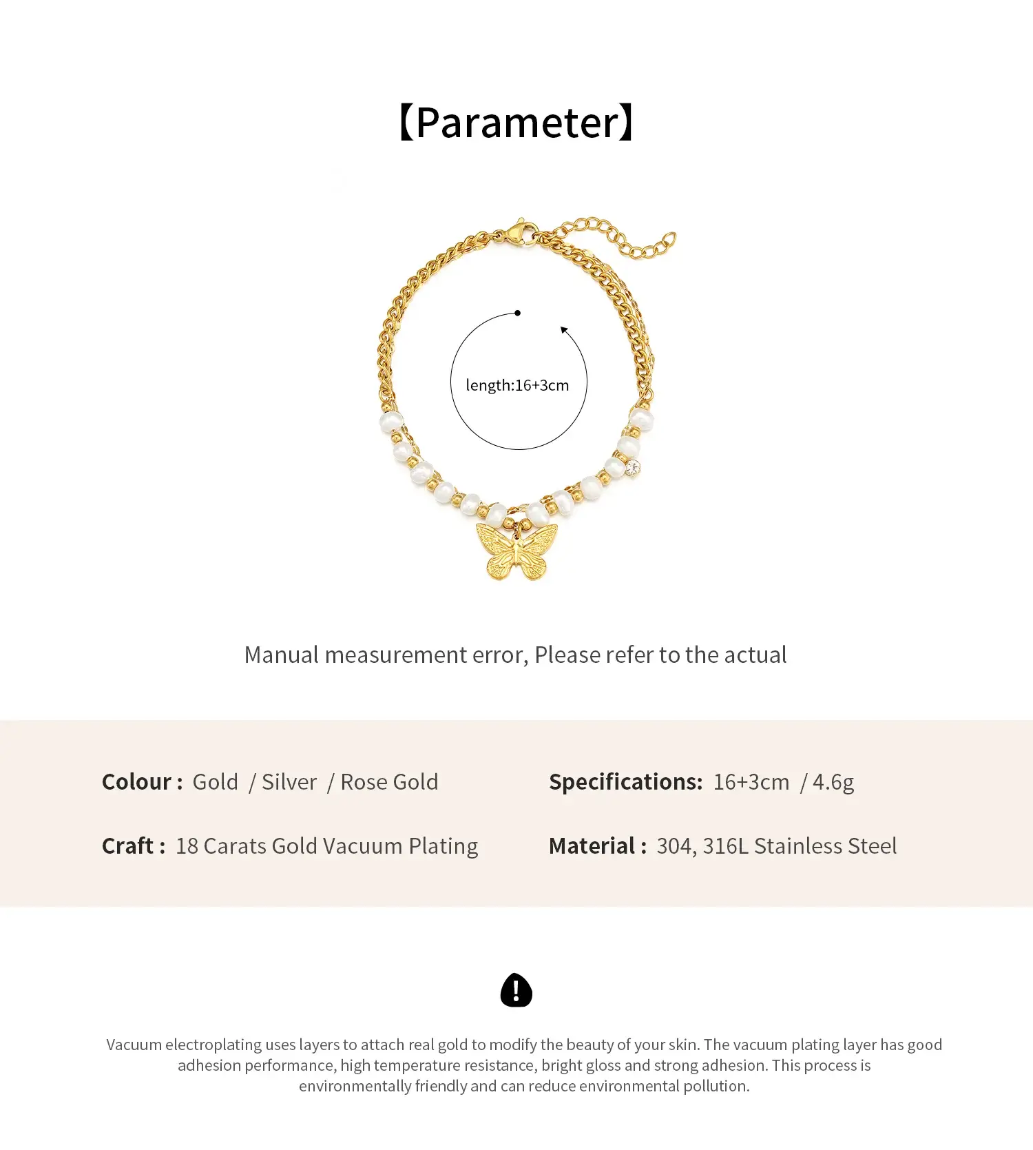2 Layers Chain Fresh Water Pearl beads Mixed with Gold Beads Butterfly Pendant Stainless Steel Bracelet (6).webp