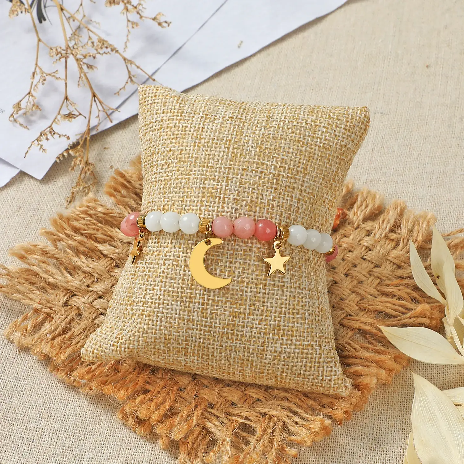 Moon And Star Natural Stone Beads Chic Style Stainless Steel Bracelet (1).webp