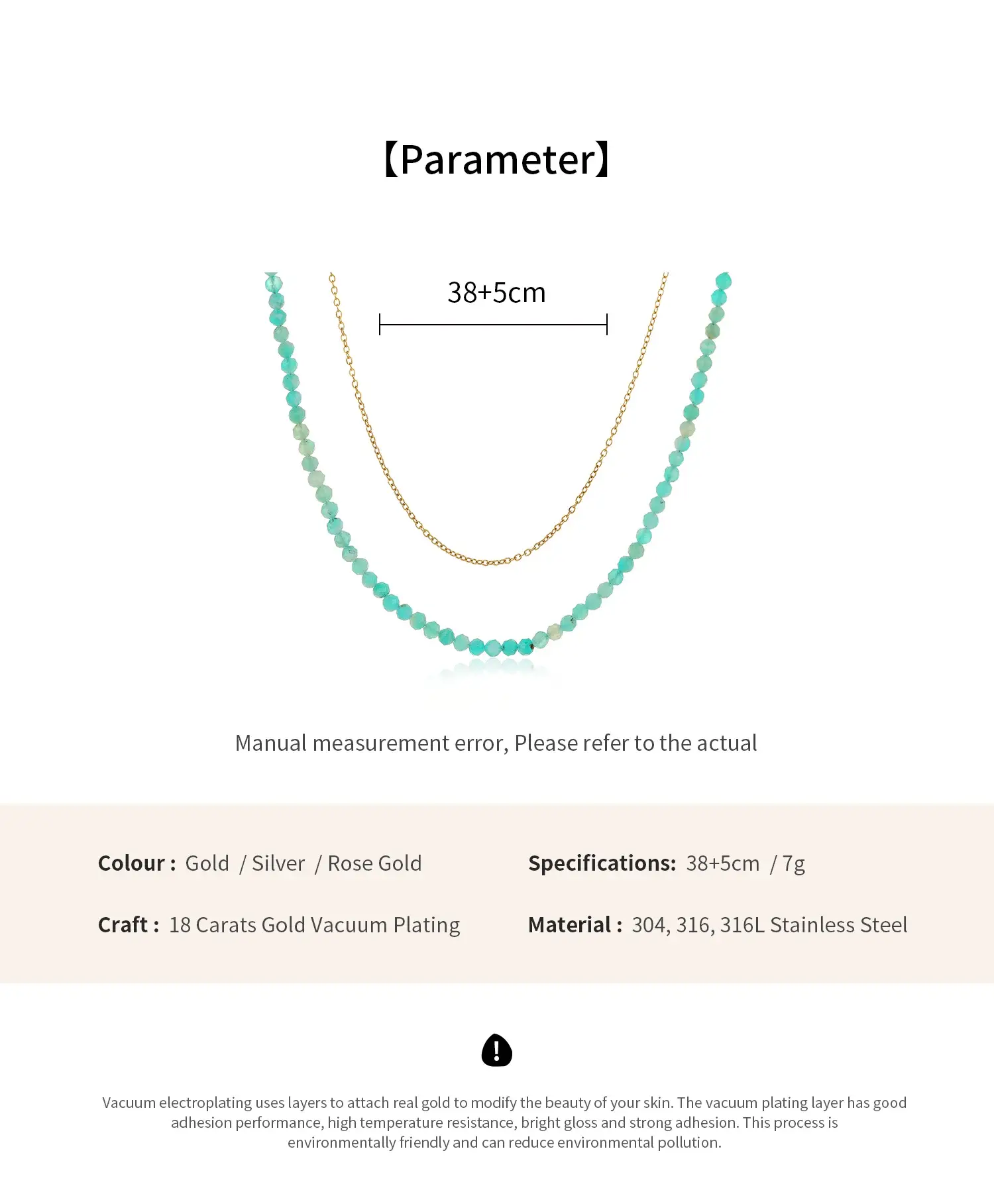 2 layers Amazontine blue stone beads With Stainless Steel Chain Handmade Necklace (6).webp
