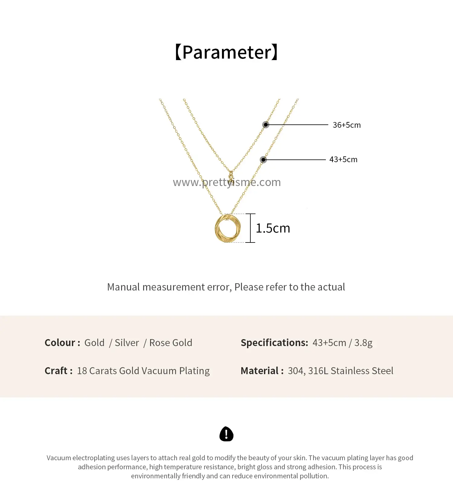 Pretty is me Collection 18K Gold Plated Stainless Steel  Double Chain Necklace Moss Ubi Ring Pendant With Zircon Necklace (6).webp