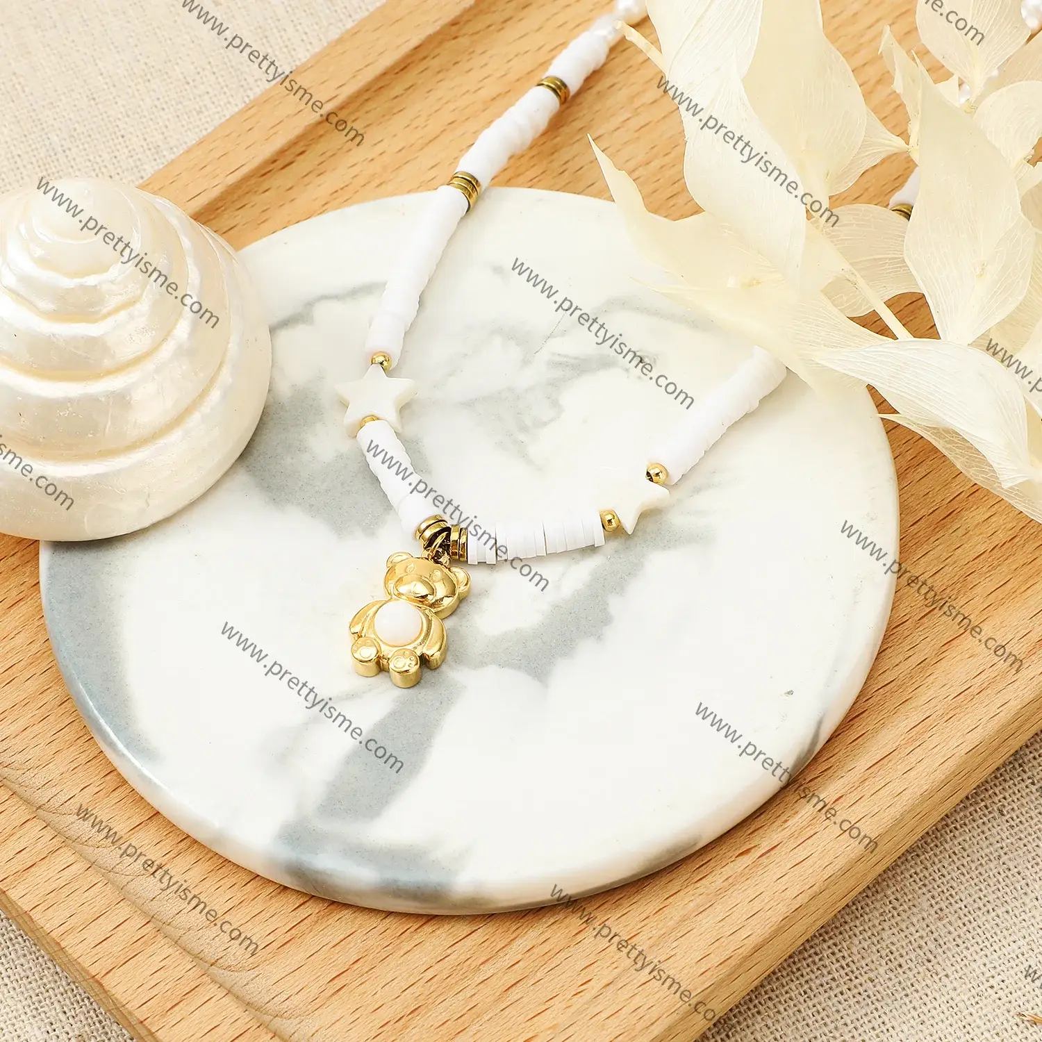 Pretty is me Collection 18K Gold Plated Stainless Steel Necklace With Shell Bear French Style Designer Pearl Chain Necklace (2).webp