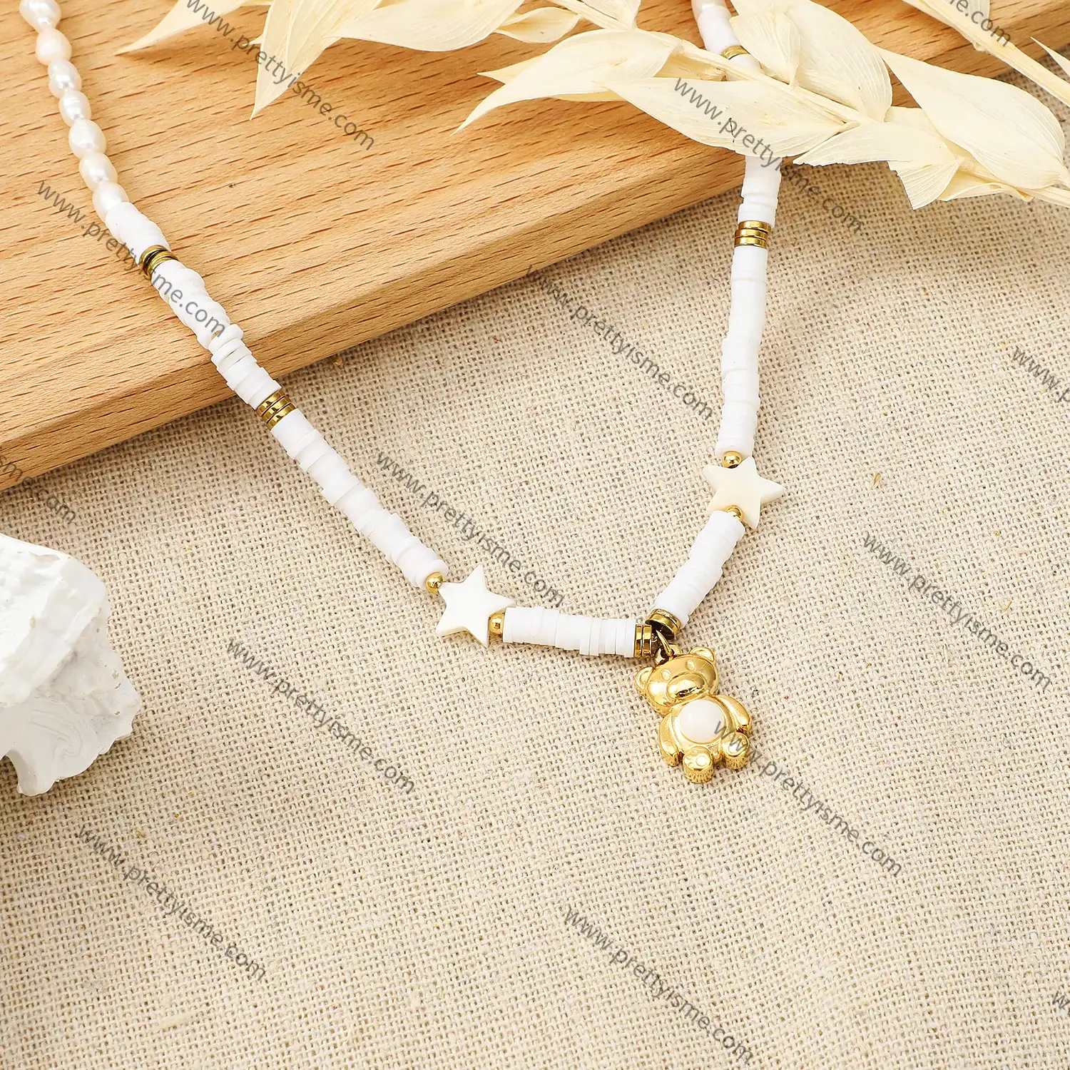 Pretty is me Collection 18K Gold Plated Stainless Steel Necklace With Shell Bear French Style Designer Pearl Chain Necklace (3).webp
