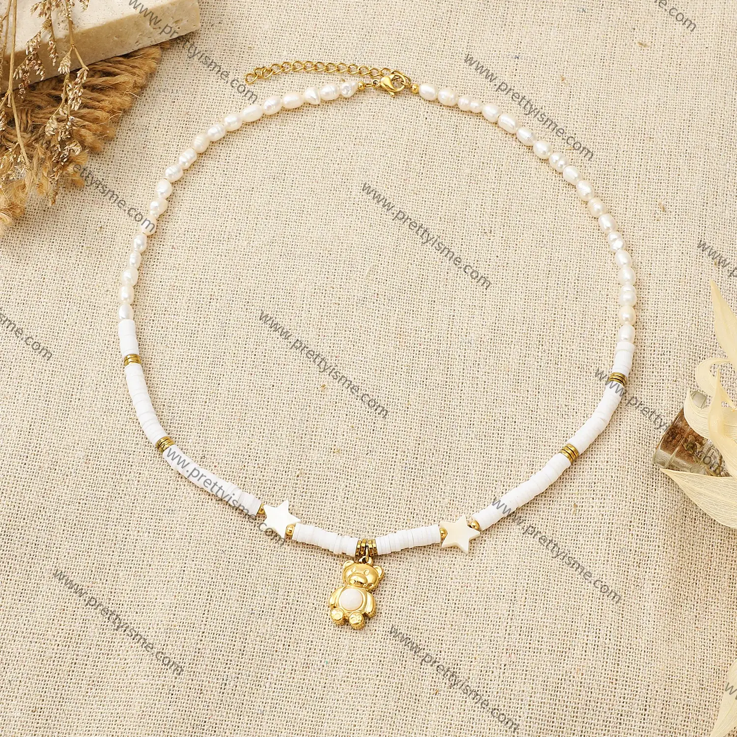 Pretty is me Collection 18K Gold Plated Stainless Steel Necklace With Shell Bear French Style Designer Pearl Chain Necklace (1).webp