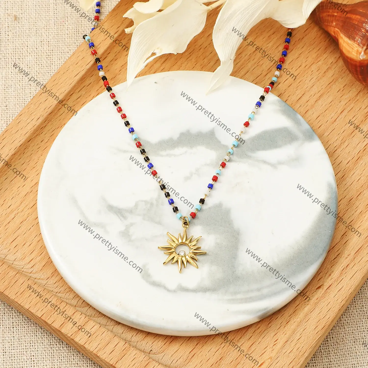 Pretty is me Collection 18K Gold Plated Stainless Steel Necklace Sunshine Pendant With Colored Bead Necklace (3).webp