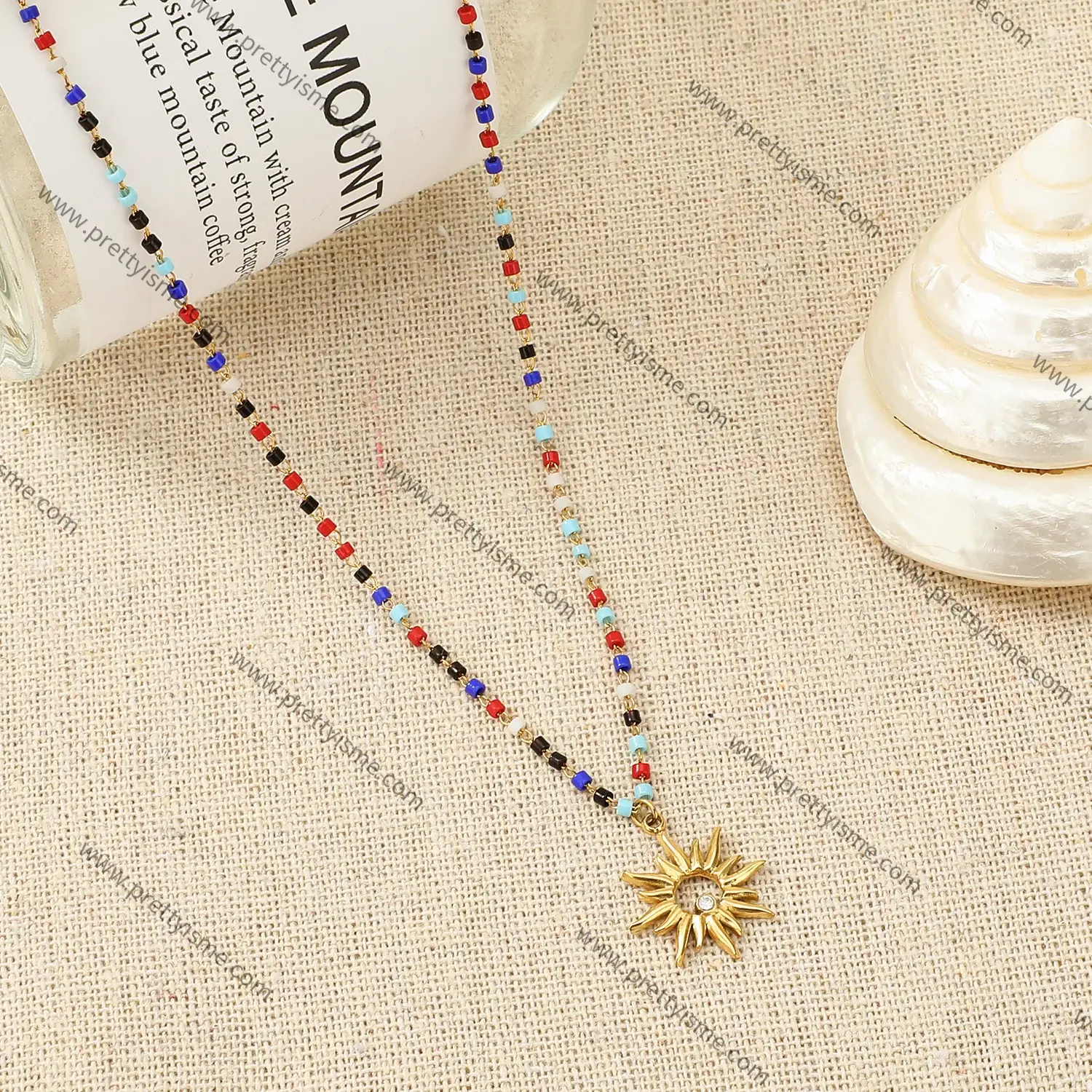 Pretty is me Collection 18K Gold Plated Stainless Steel Necklace Sunshine Pendant With Colored Bead Necklace (1).webp