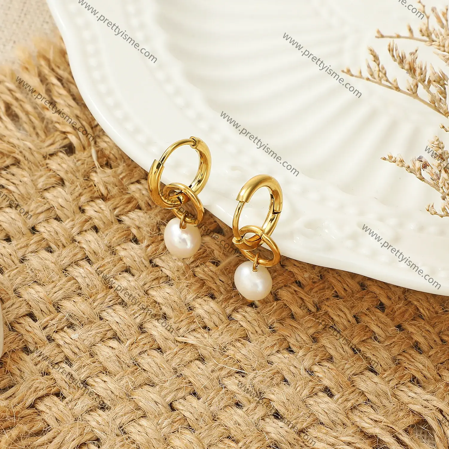 Pretty is me Collection 18K Gold Plated StaStainless Steel Jewelry High End Fashion Ear Ring Pearls Pendant Earrings (1).webp