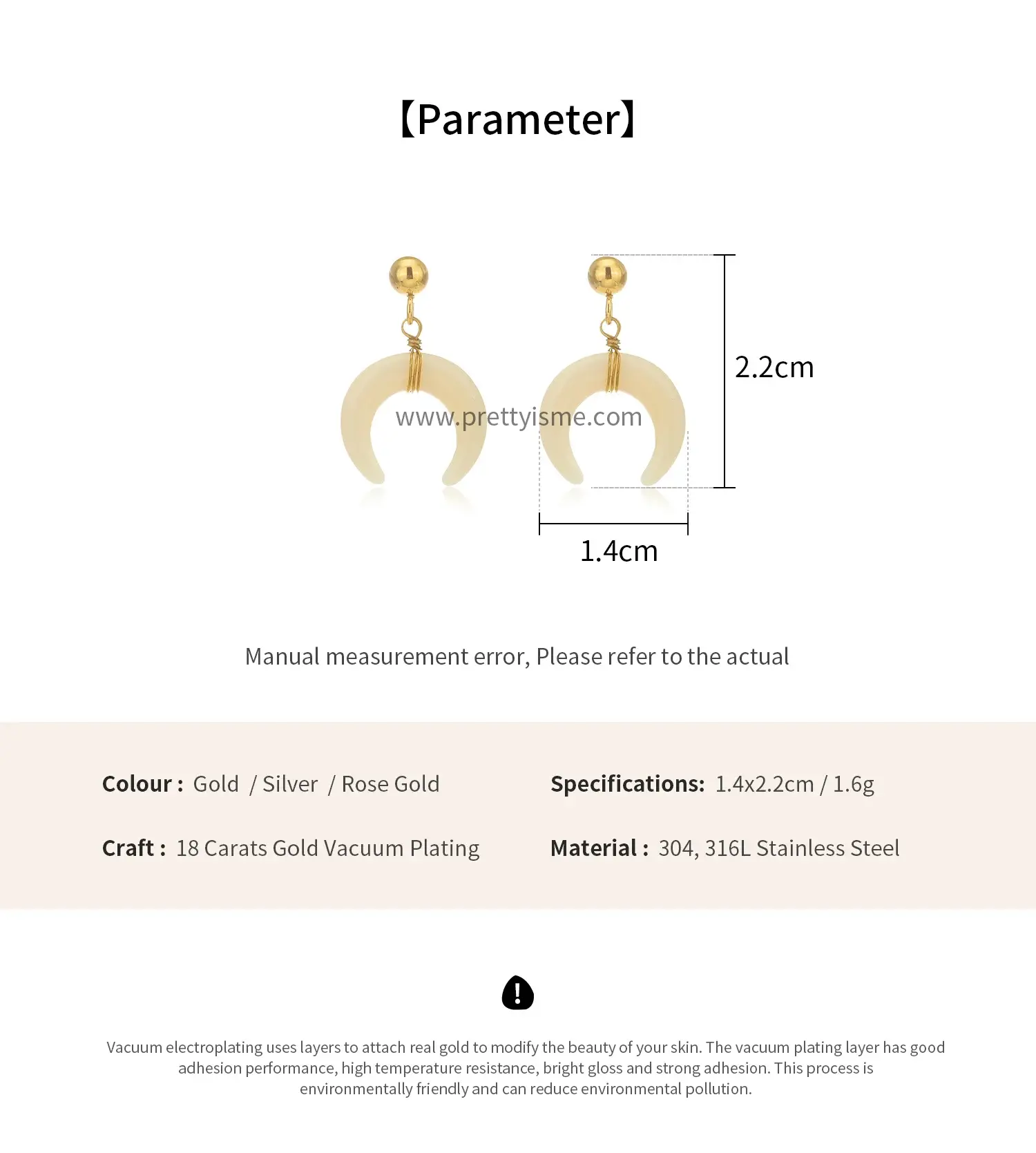 Pretty is me Collection 18K Gold Plated Stainless Steel Jewelry Crescent Moon Shape New Trendy Ear Ring (5).webp