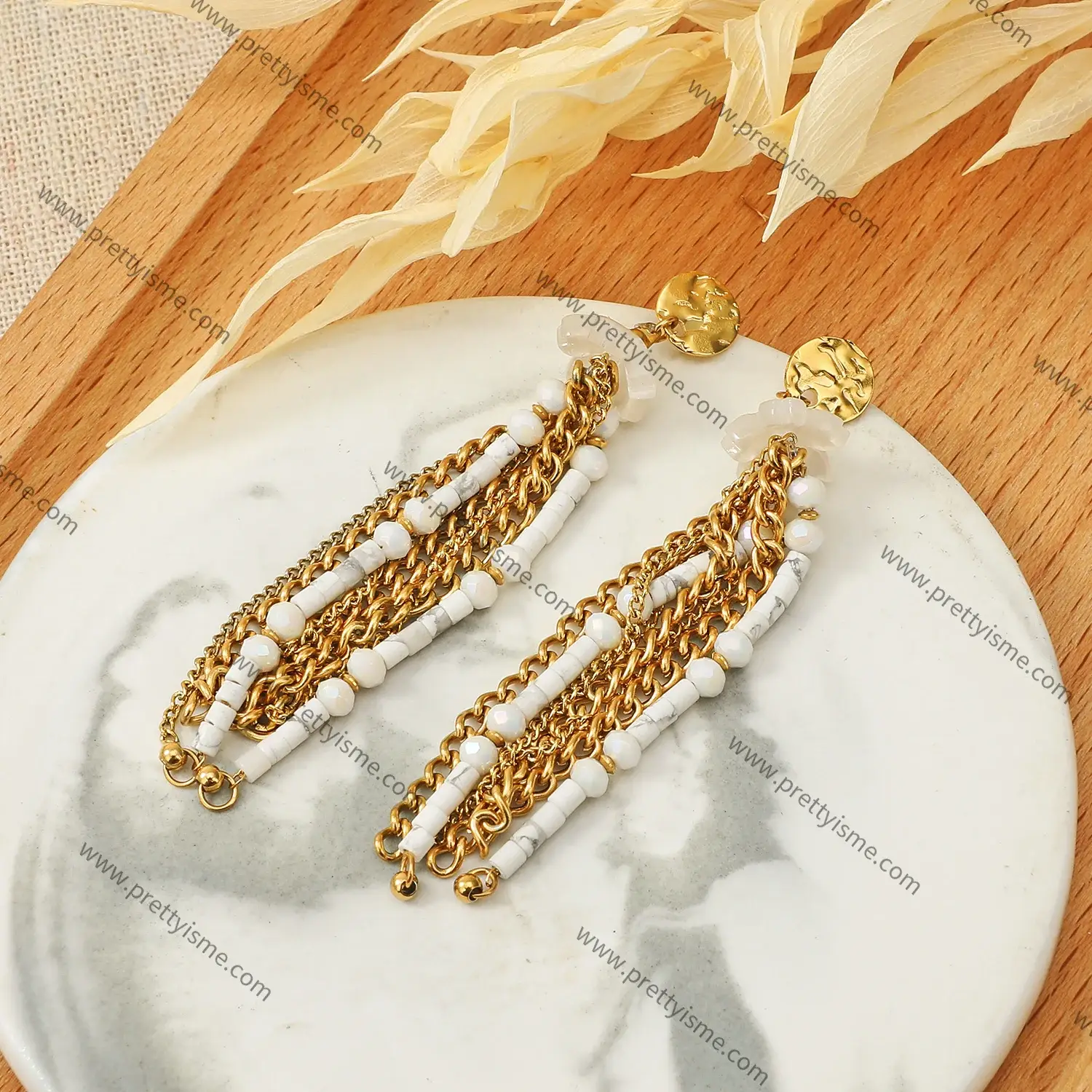 Pretty is me Collection 18K Gold Plated Stainless Steel Jewelry New Trendy Ear Ring Beaded Chain Earrings (4).webp
