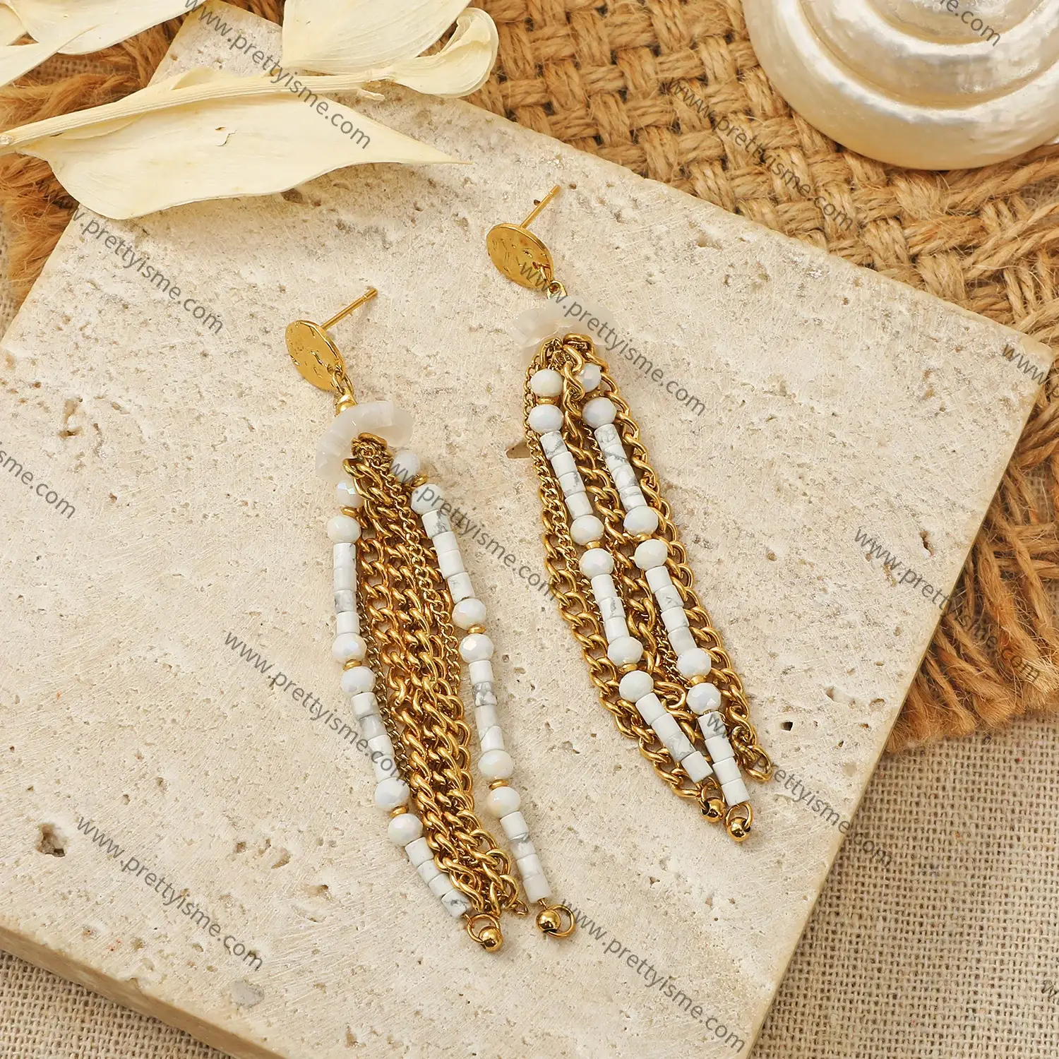 Pretty is me Collection 18K Gold Plated Stainless Steel Jewelry New Trendy Ear Ring Beaded Chain Earrings (1).webp