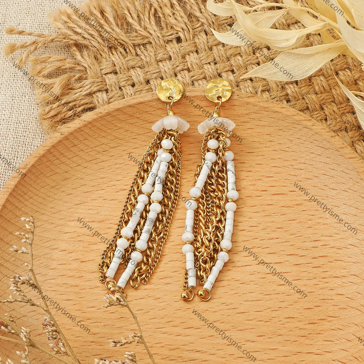 Pretty is me Collection 18K Gold Plated Stainless Steel Jewelry New Trendy Ear Ring Beaded Chain Earrings (2).webp