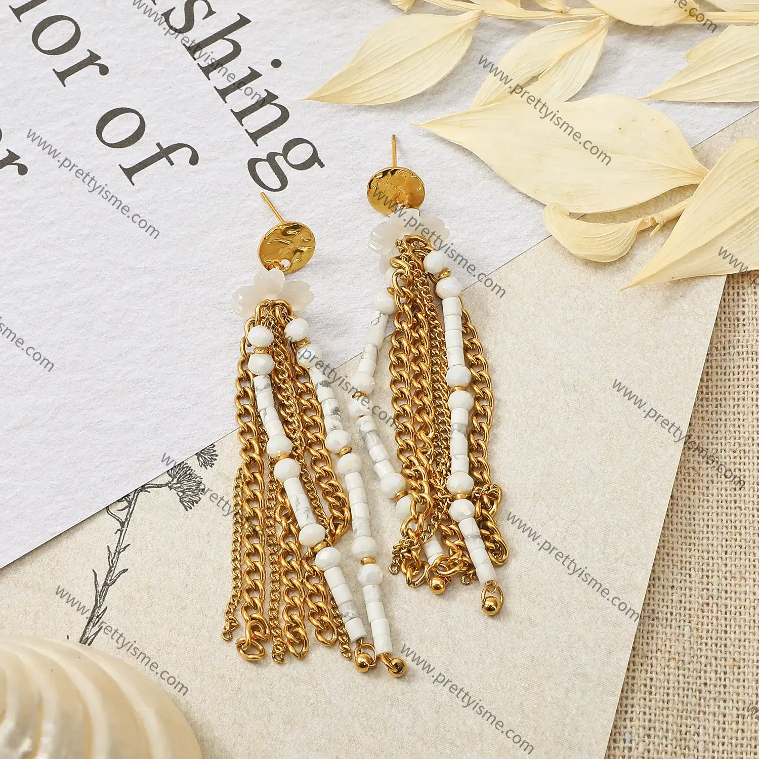 Pretty is me Collection 18K Gold Plated Stainless Steel Jewelry New Trendy Ear Ring Beaded Chain Earrings (3).webp