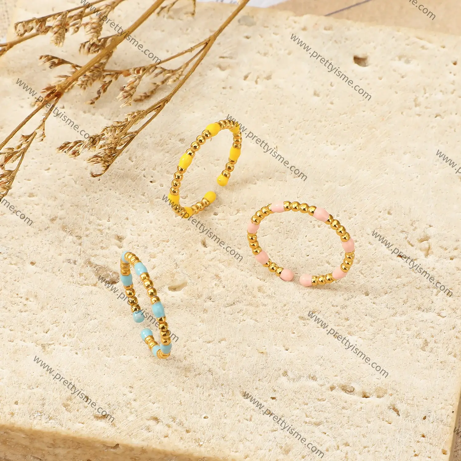 Pretty Is Me Collection Circle Adjustable Ring With Golden Beaded 18K Non Tarnish Stainless Steel Ring (3).webp