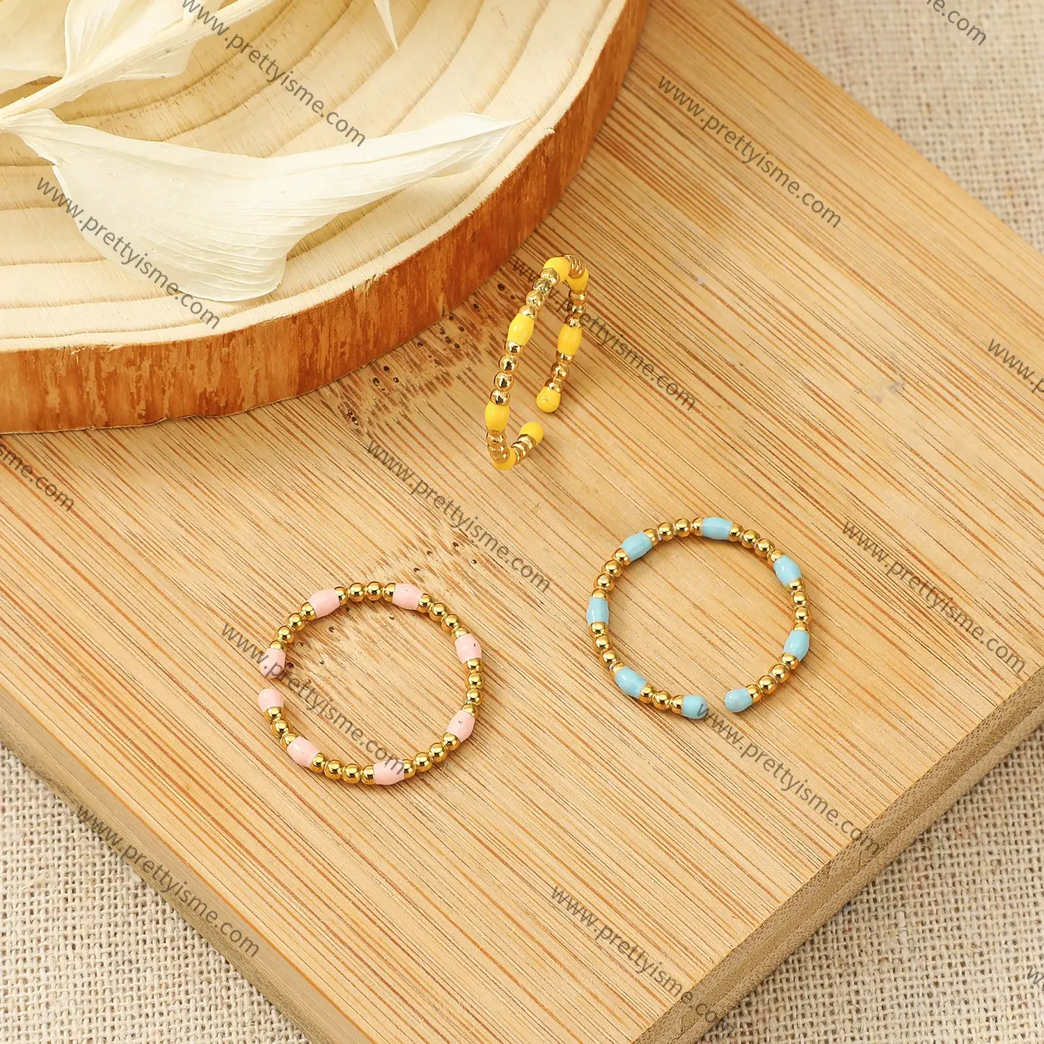 Pretty Is Me Collection Circle Adjustable Ring With Golden Beaded 18K Non Tarnish Stainless Steel Ring (1).webp