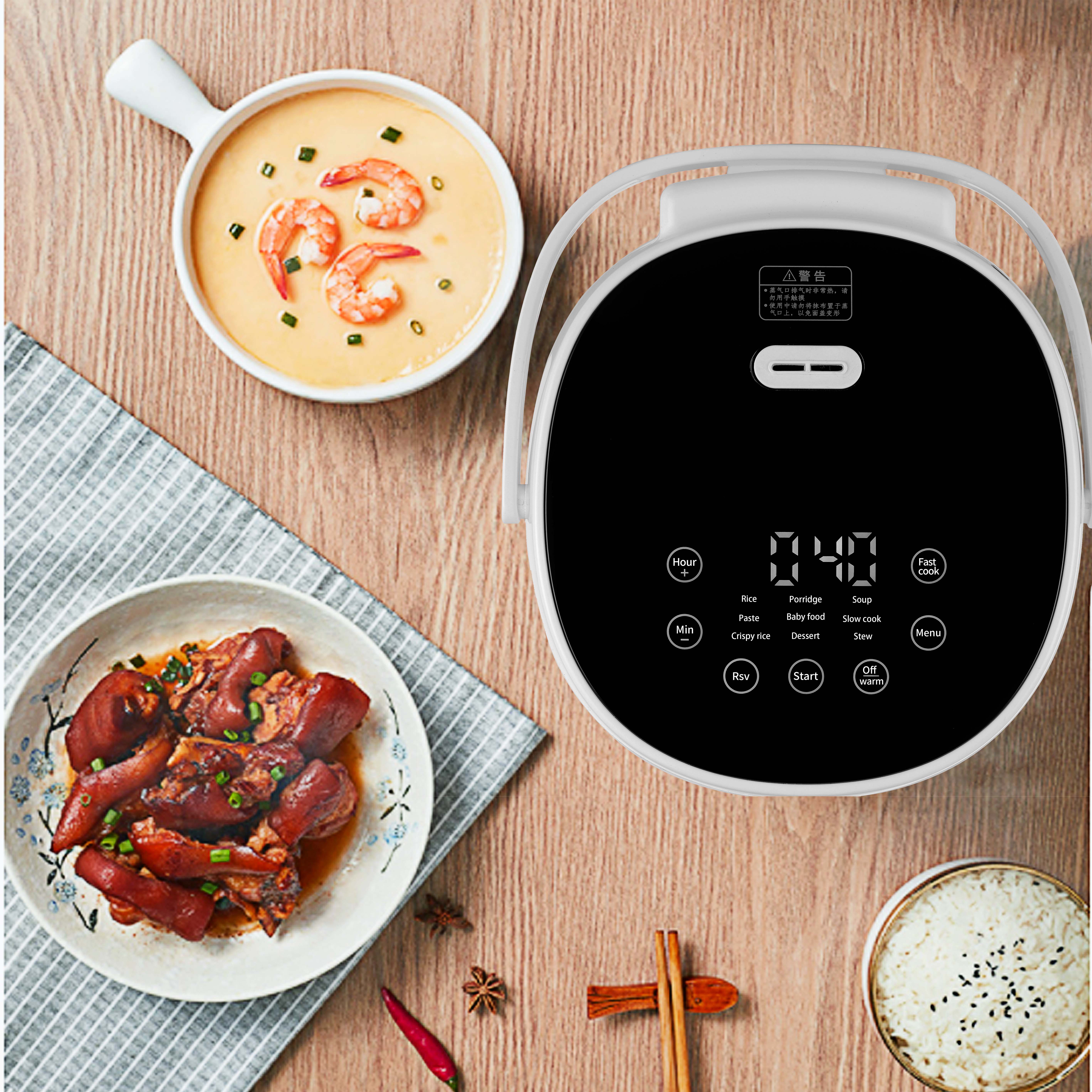 IDB-303 Digital Rice Cooker Small,Mini Rice Cooker, 2L Portable Multi-Cooker with 24H Preset & Keep Warm for 2-3 People,White