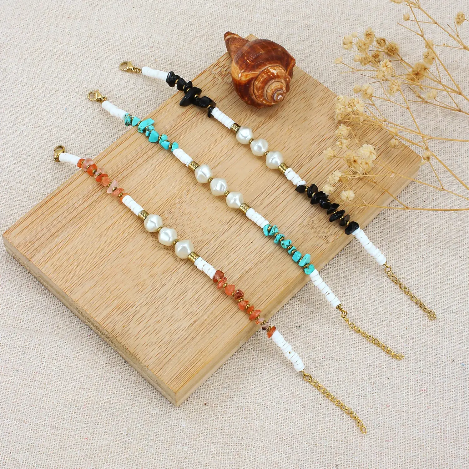 Pretty is me Collection Bohemian Style Stainless Mix with Baroque Pearl and Natural Stone Beads Stainless Steel Bracelet (4).webp