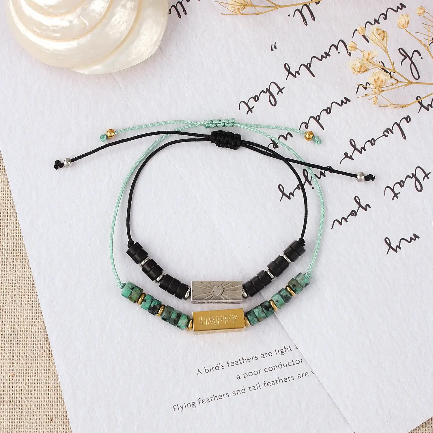 Square Tube With African Pine Stone Beads Adjustable Size Stainless Steel Bracelet (3).webp
