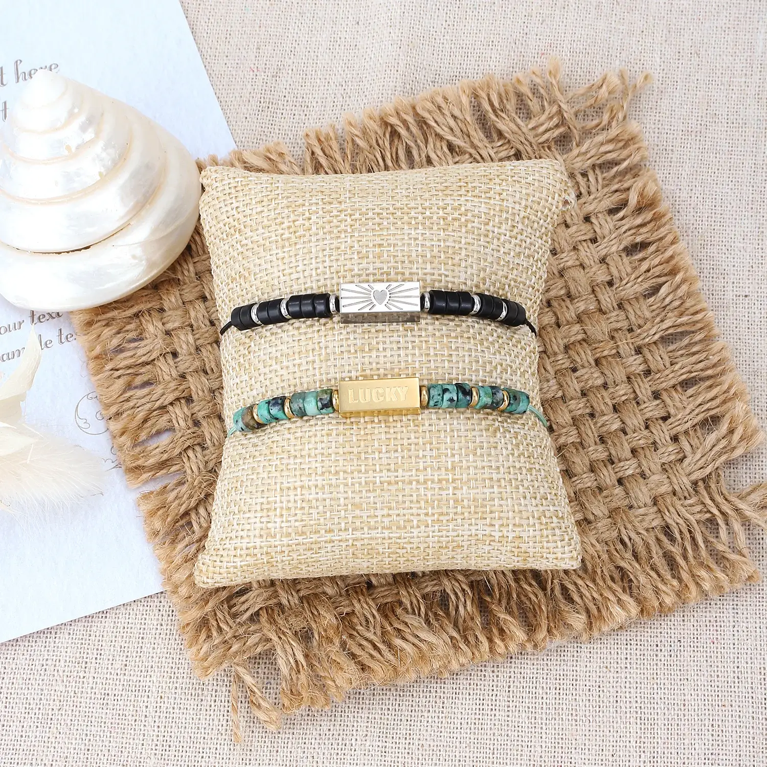 Square Tube With African Pine Stone Beads Adjustable Size Stainless Steel Bracelet (2).webp