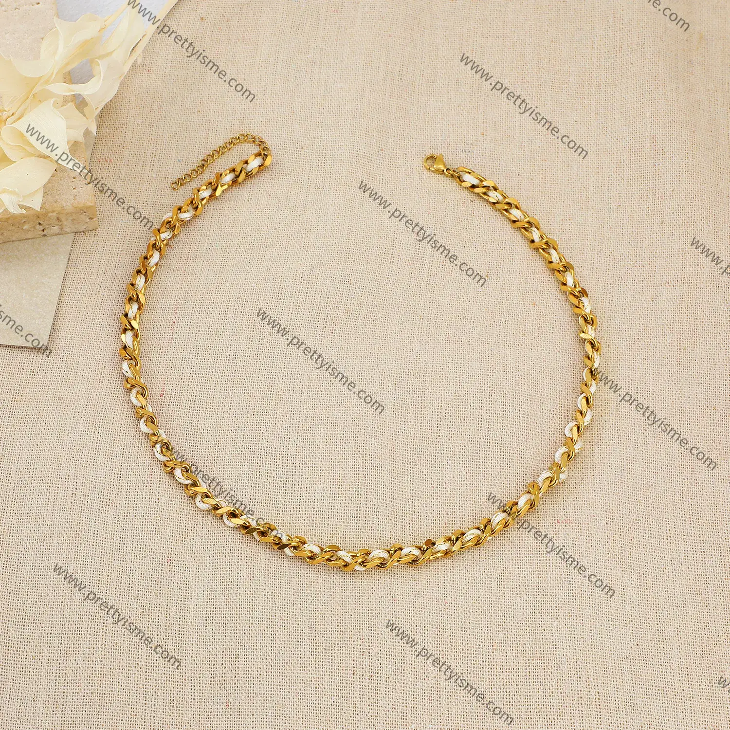 Stainless Steel Chunky Chain with Satin Ribbon Uinsex Necklace (4).webp