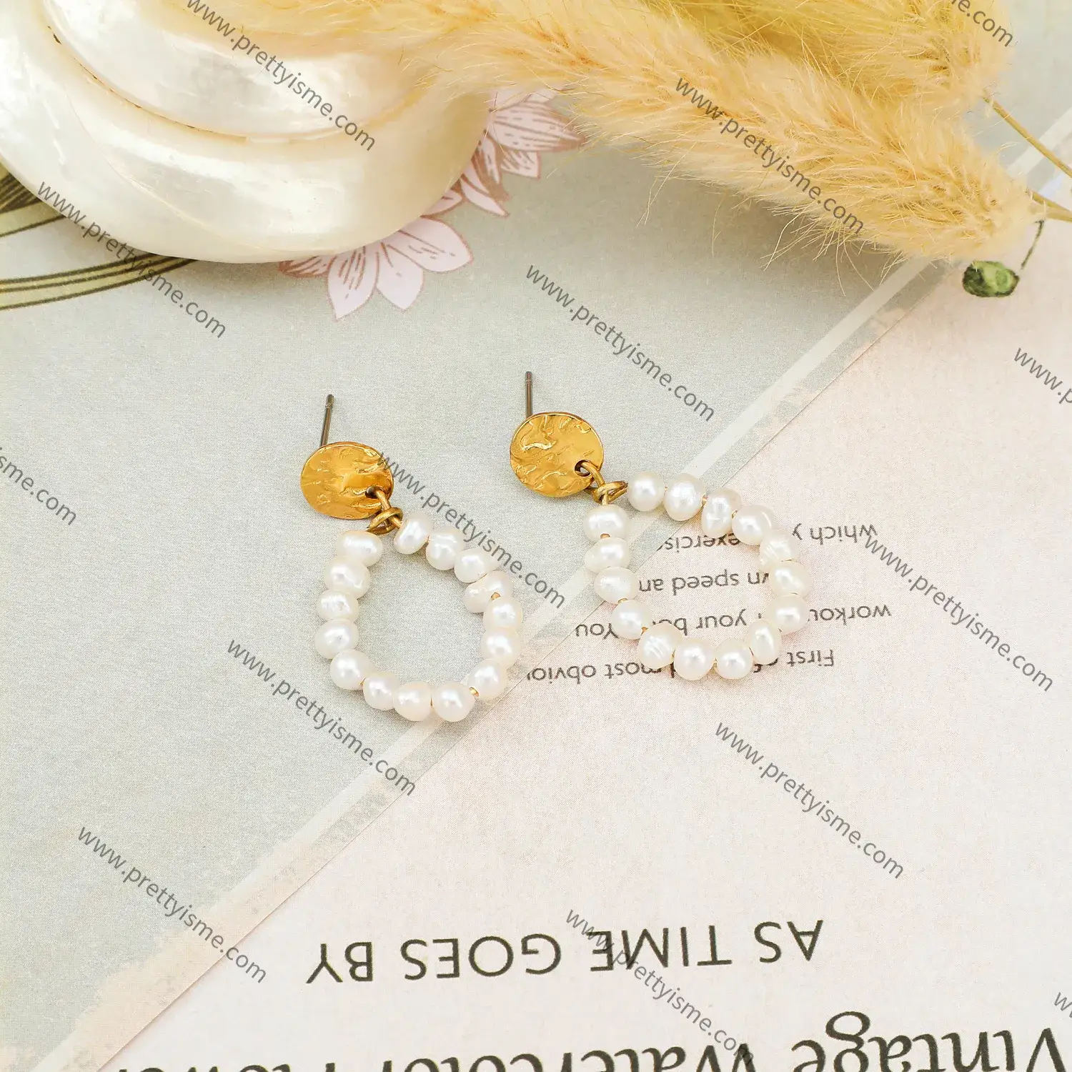 Fresh Water Pearls Circle With Hammered Finish Plate Stainless Steel Elegant Earring (1).webp