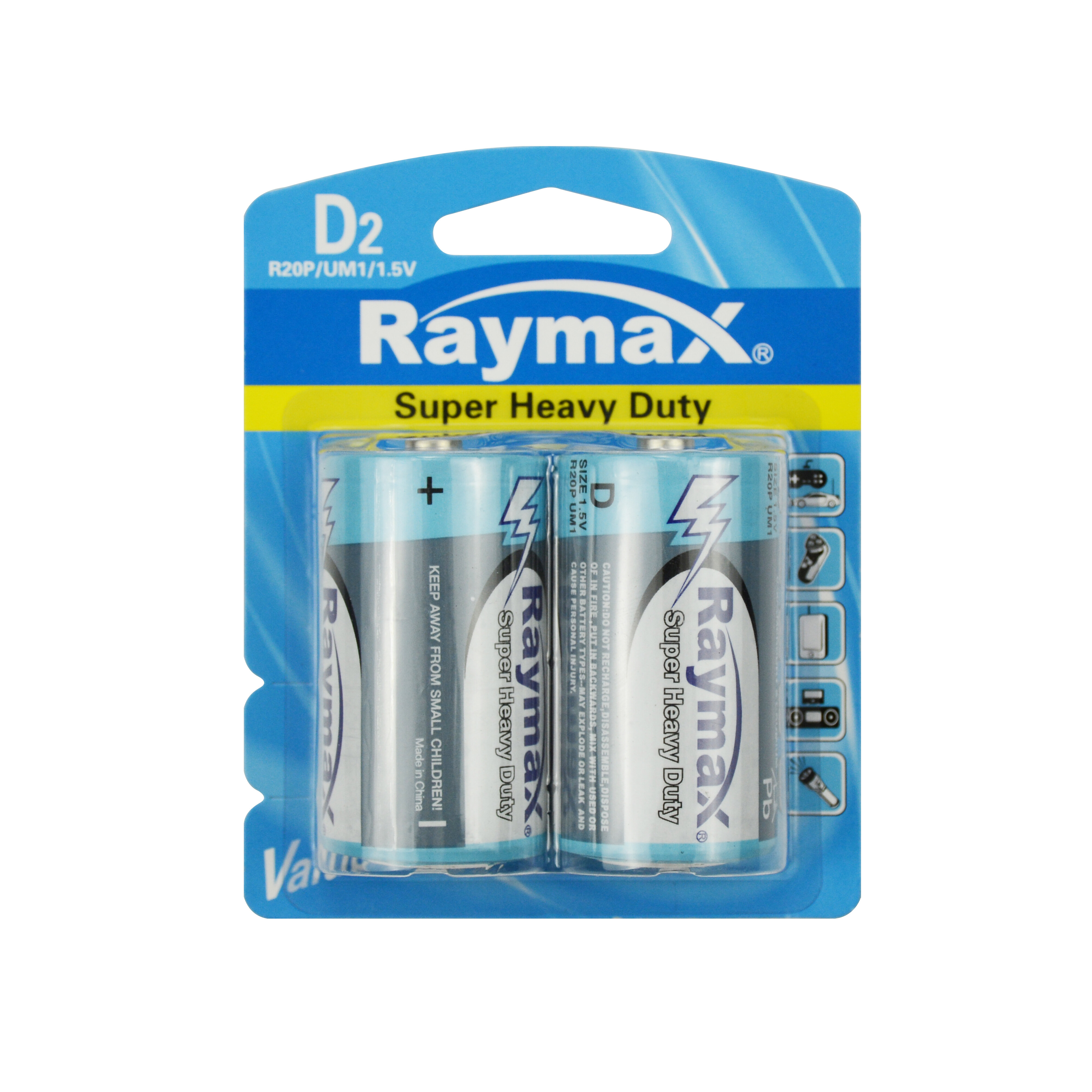 High quality Raymax customized wholesale R20 1.5 V D type UM1 Zinc Carbon Battery 2pcs Counts