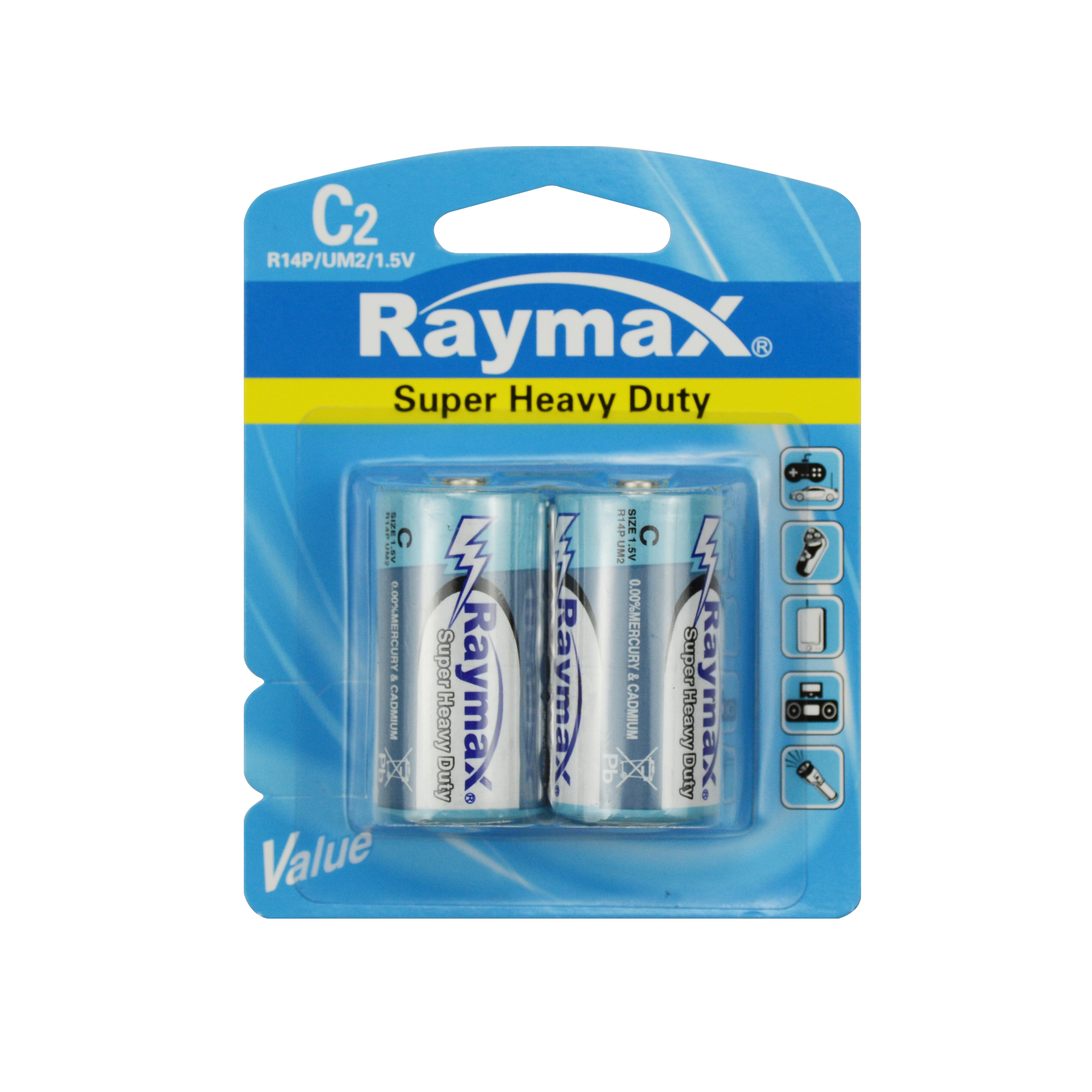 Super Durable Raymax Wholesale R14 C type UM2 Zinc Carbon Battery, Pack of 2