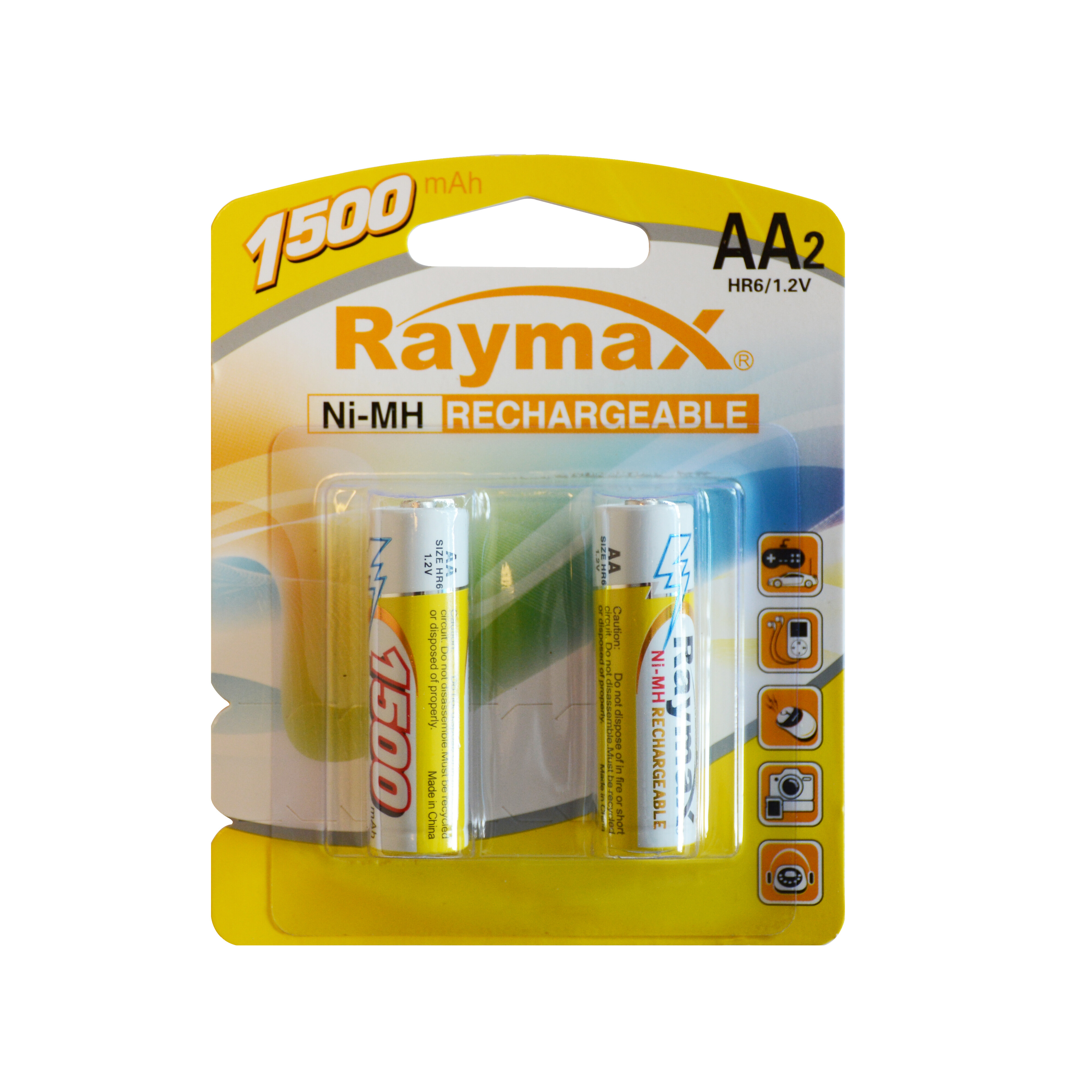 Raymax NIMH rechargeable HR6 AA Size battery 1.2V 1500mAh Long lasting, bulk pack of 2