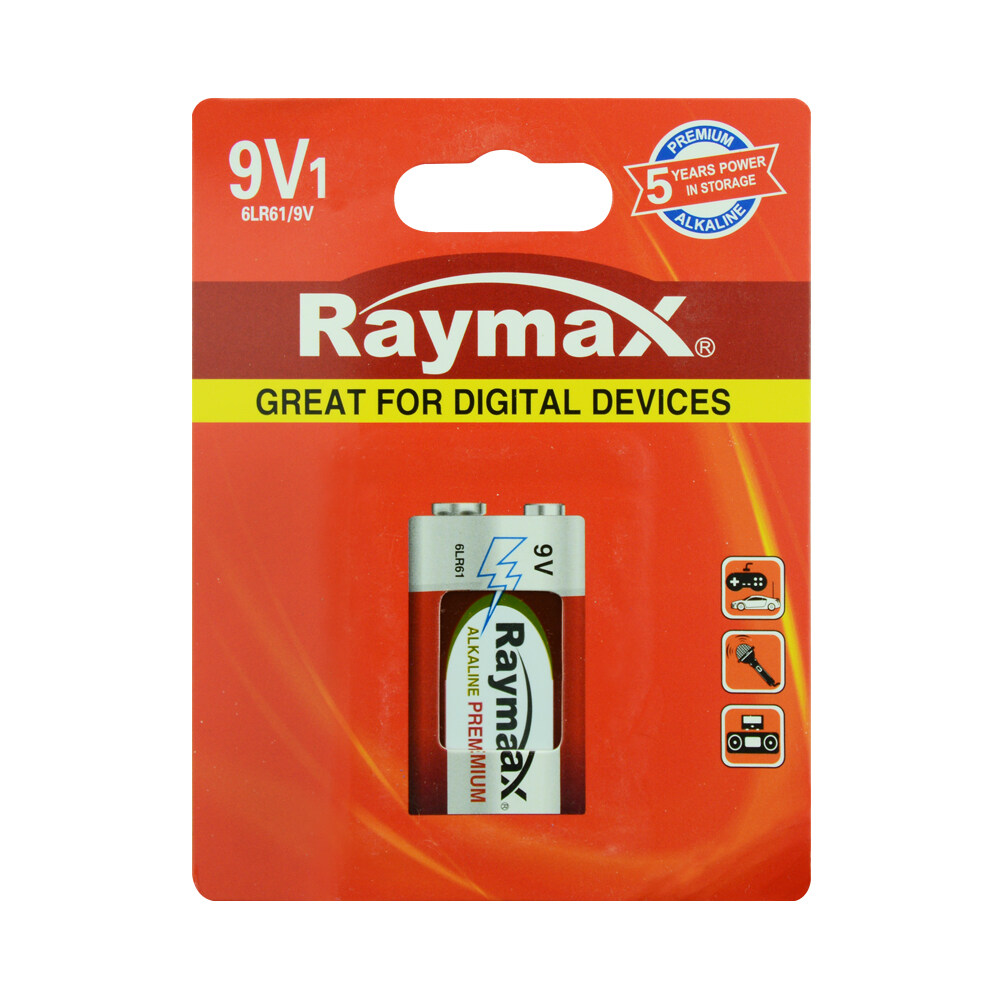 Raymax OEM 6LR61 9V alkaline dry battery 7 year shelf life, leak proof– great for smoke detectors and fire