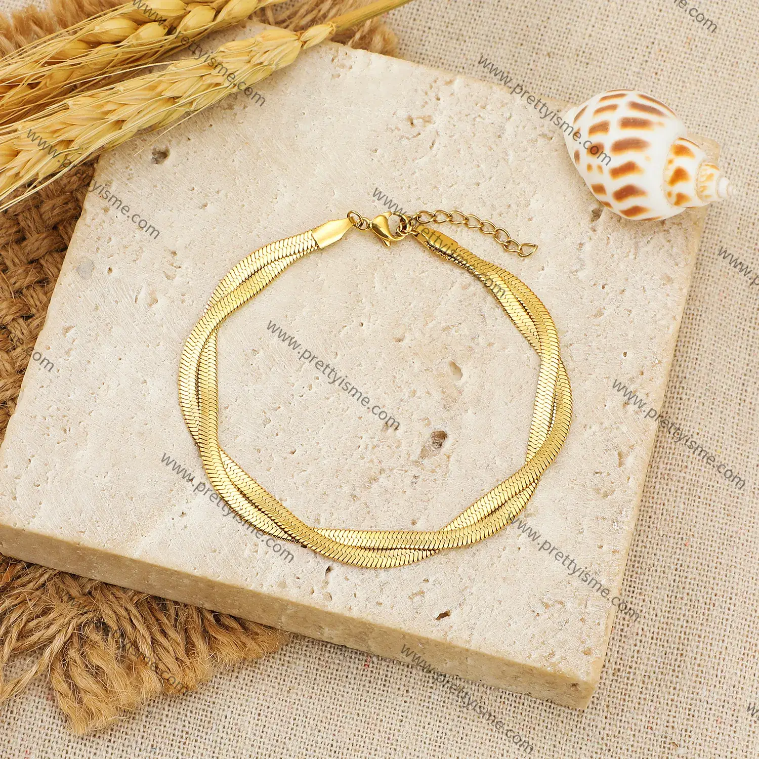 Flat Snake Chain Crossed 2 Rows Trendy Style Stainless Steel Bracelet (1).webp