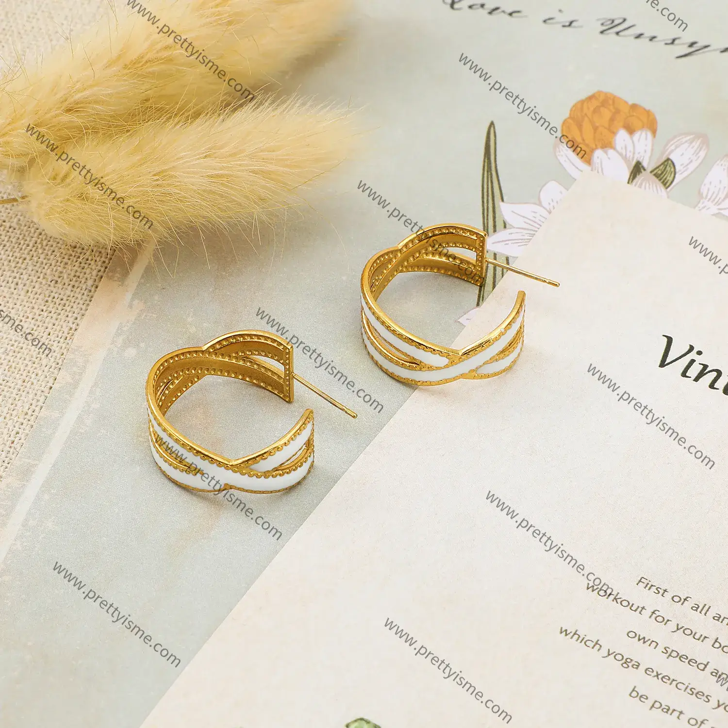 Double C Style with Wite Enamel Stainless Steel Hoop Earring (2).webp