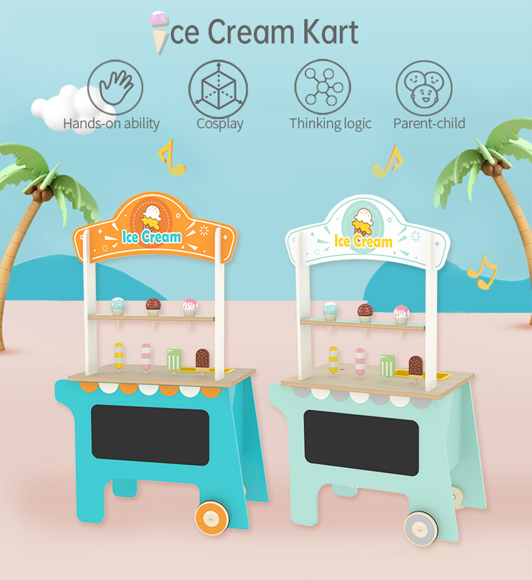 Funny Ice-cream Cart Kids Simulation - Wooden Pretend Play Ice Cream Kart - Wooden Play Shop for Kids