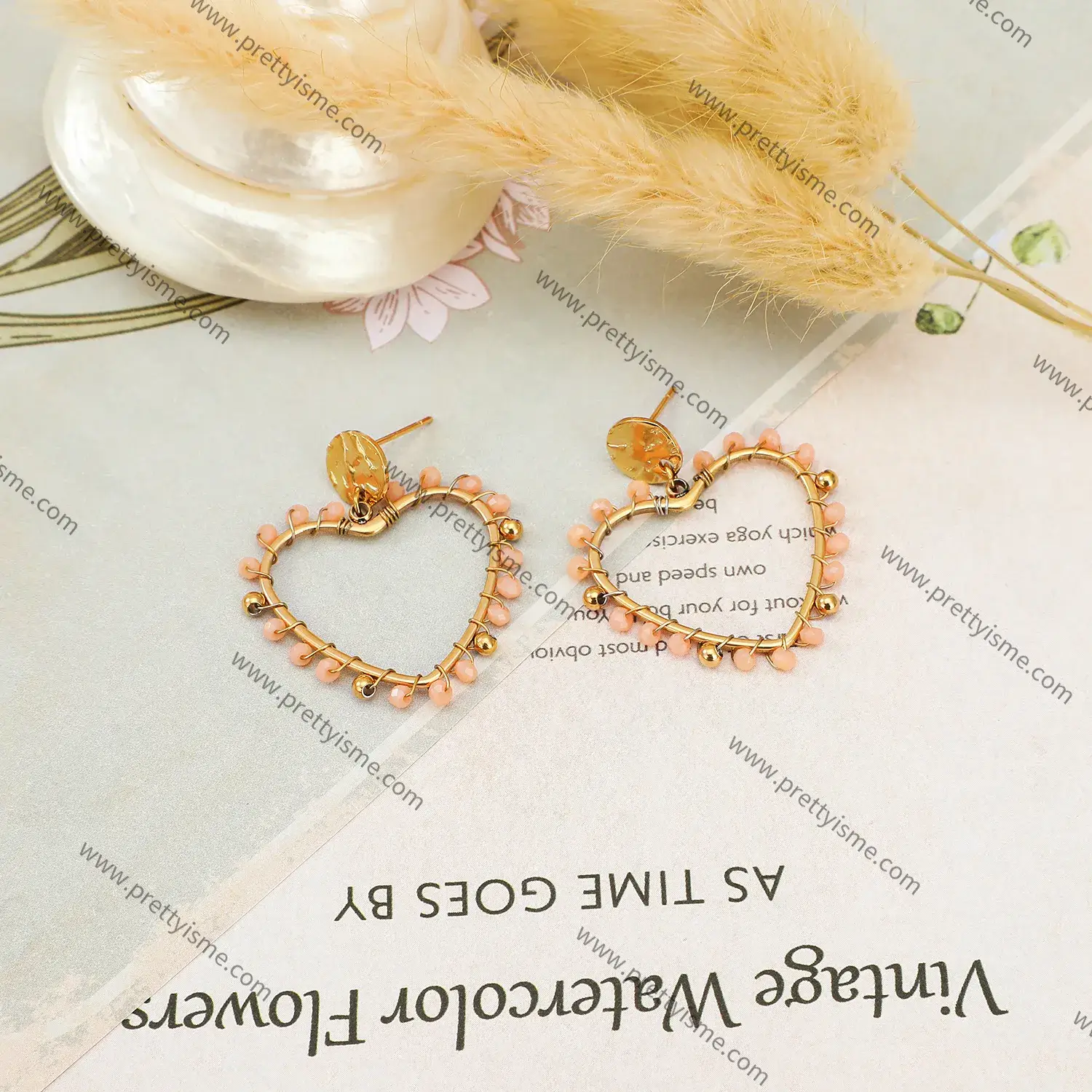 Heart Circle with Crystal Beads surrounded Stainless Steel Elegant Hoop Stud(4).webp