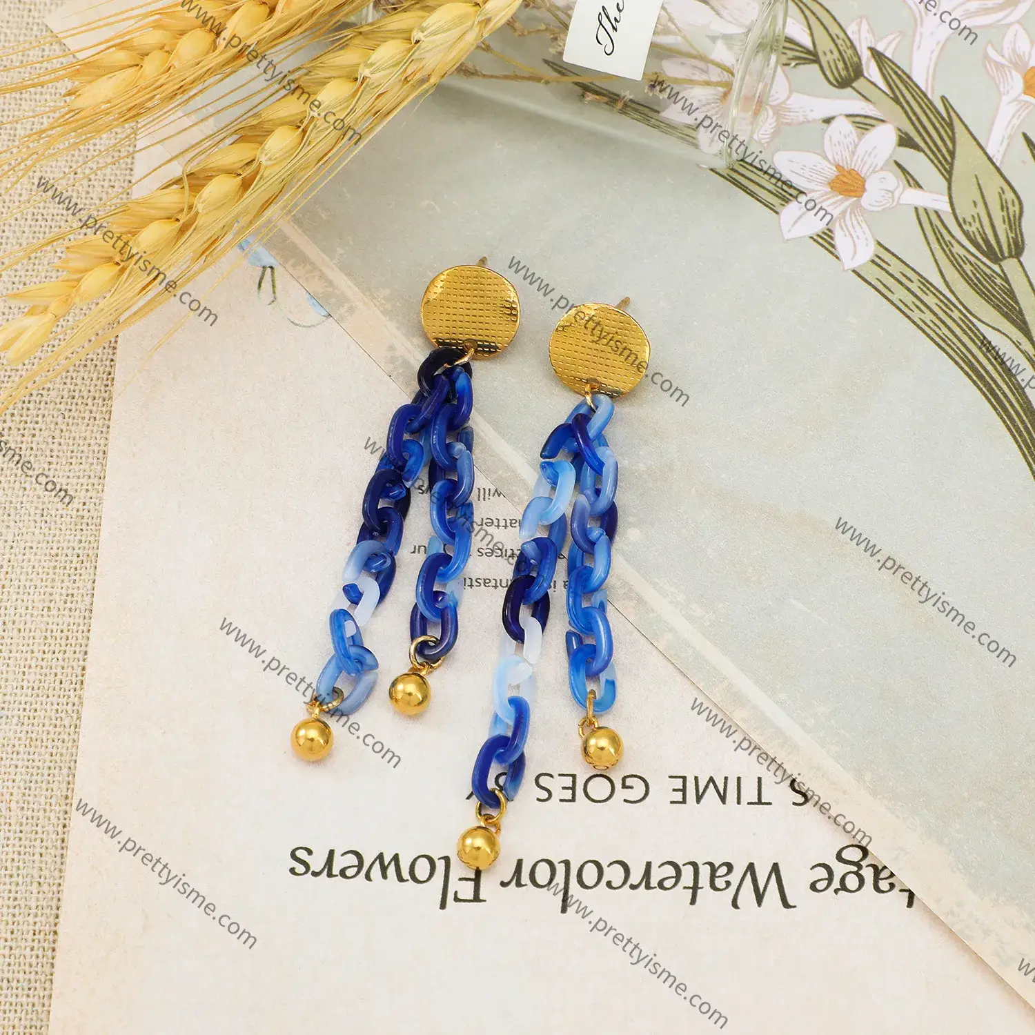 Long Resin Chain Unique design Stainless Steel Mixed with Golden Beads Wholesale dangle stud (3).webp