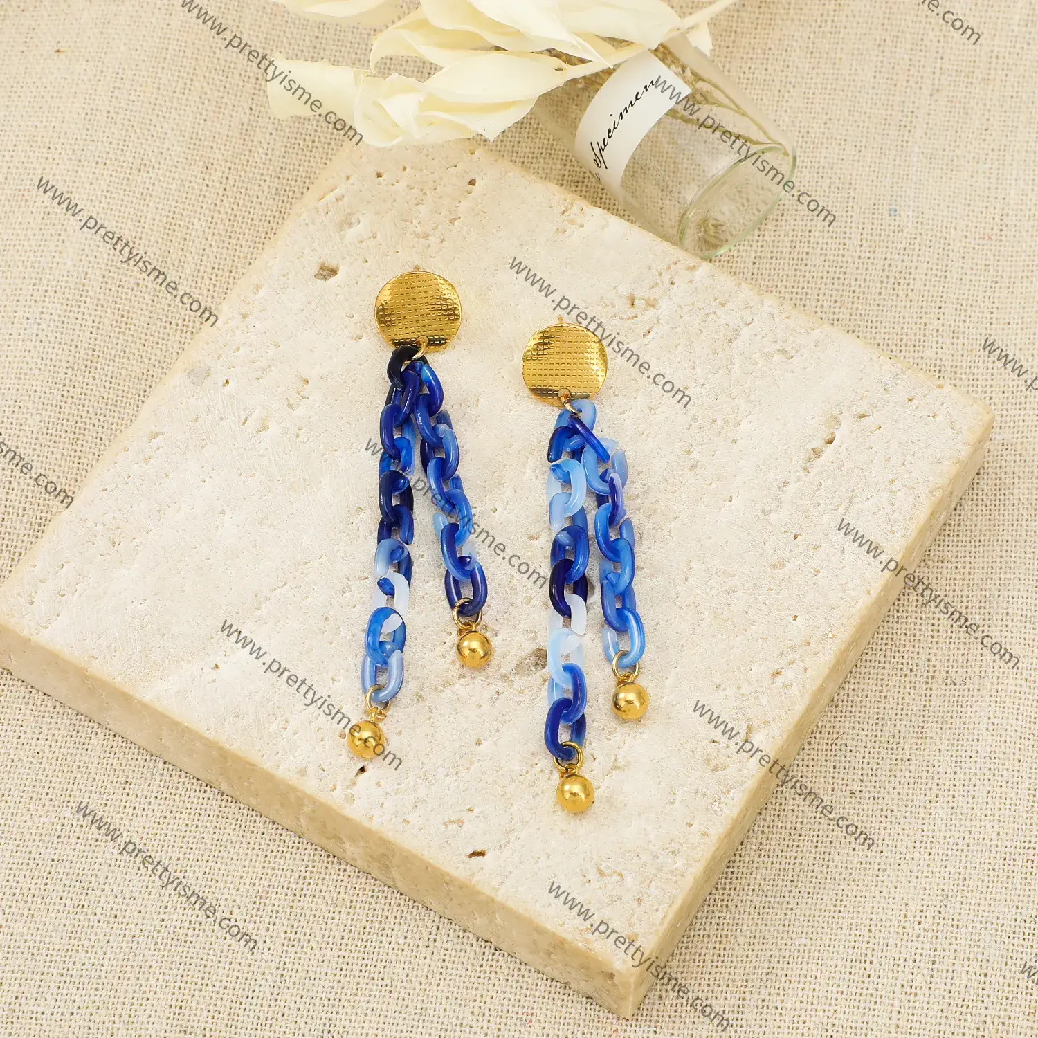 Long Resin Chain Unique design Stainless Steel Mixed with Golden Beads Wholesale dangle stud (2).webp