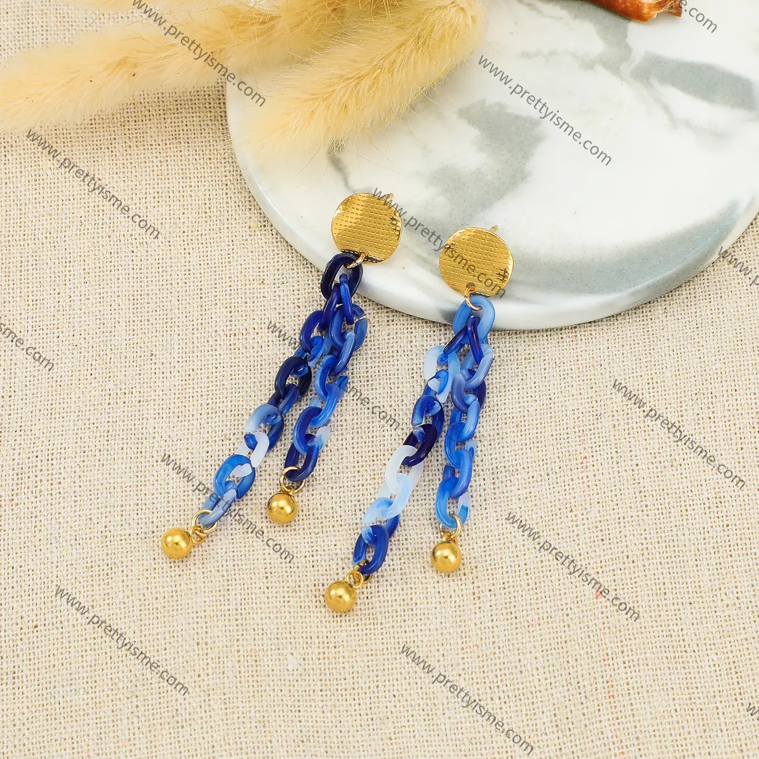 Long Resin Chain Unique design Stainless Steel Mixed with Golden Beads Wholesale dangle stud (1).webp