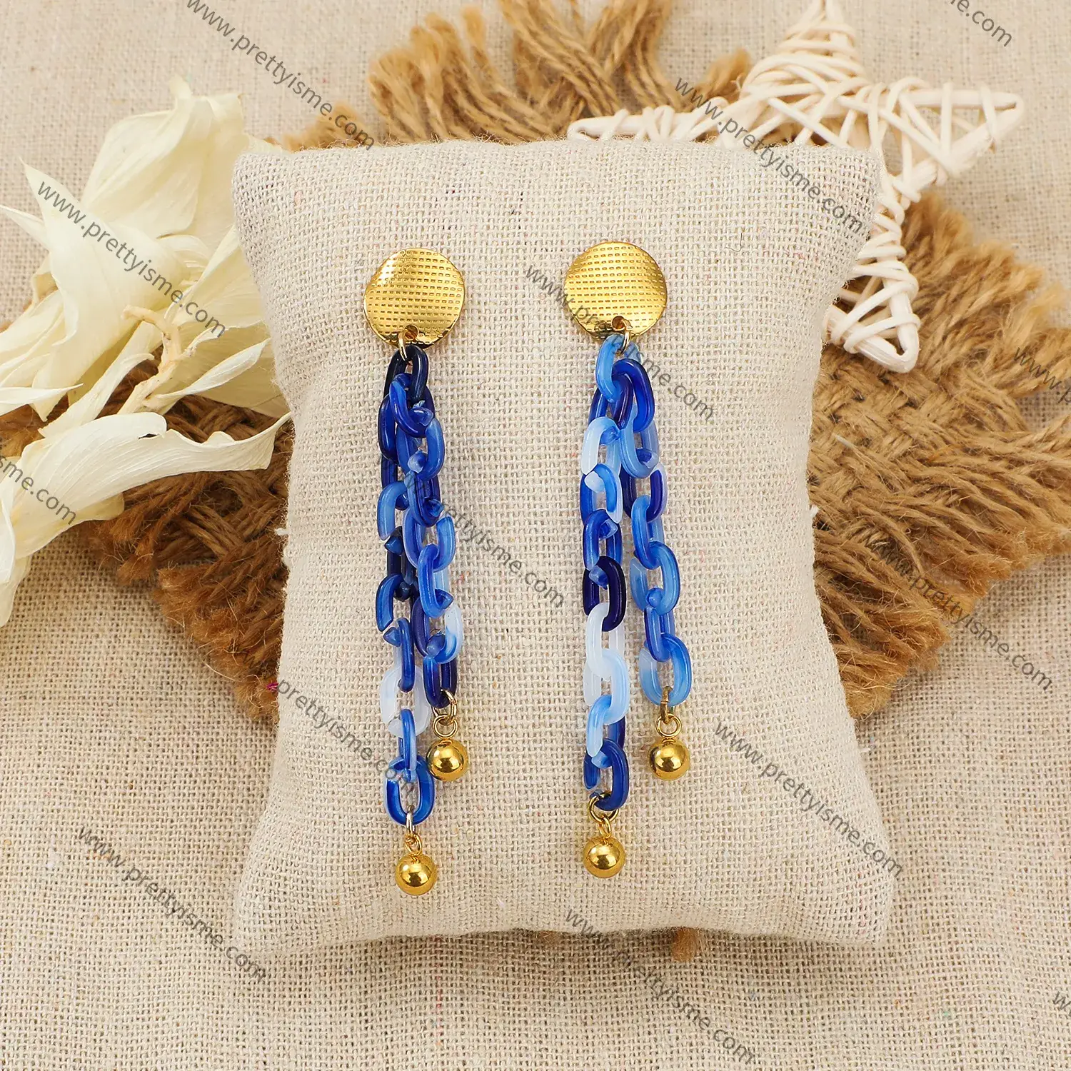 Long Resin Chain Unique design Stainless Steel Mixed with Golden Beads Wholesale dangle stud (4).webp