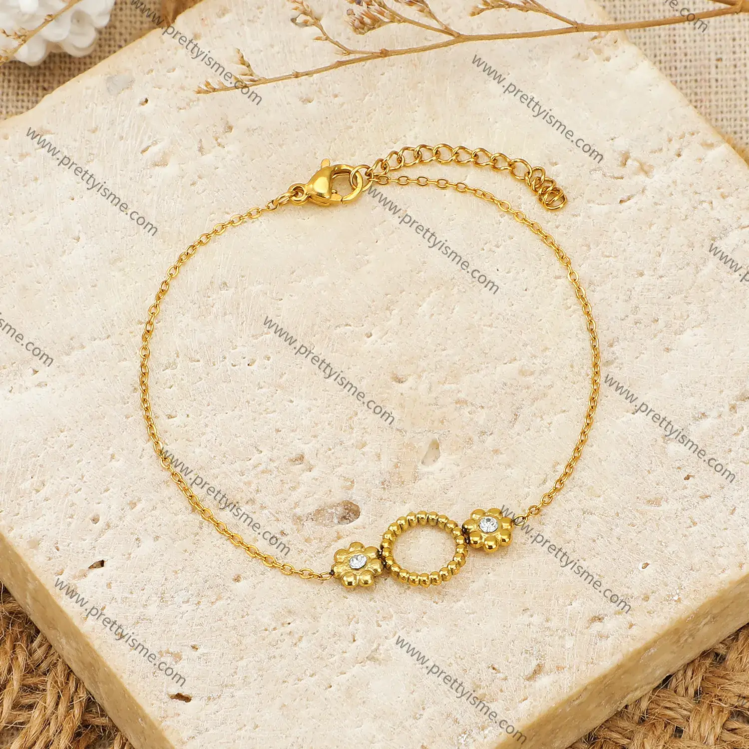 Tiny Flower Deisgn Shiny Zircon Stainless Steel Delicate Bracelet (2).webp