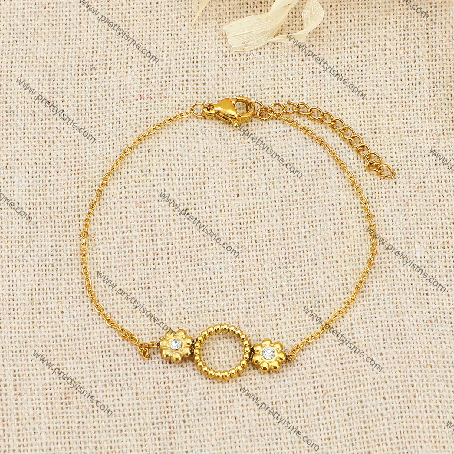 Tiny Flower Deisgn Shiny Zircon Stainless Steel Delicate Bracelet (1).webp