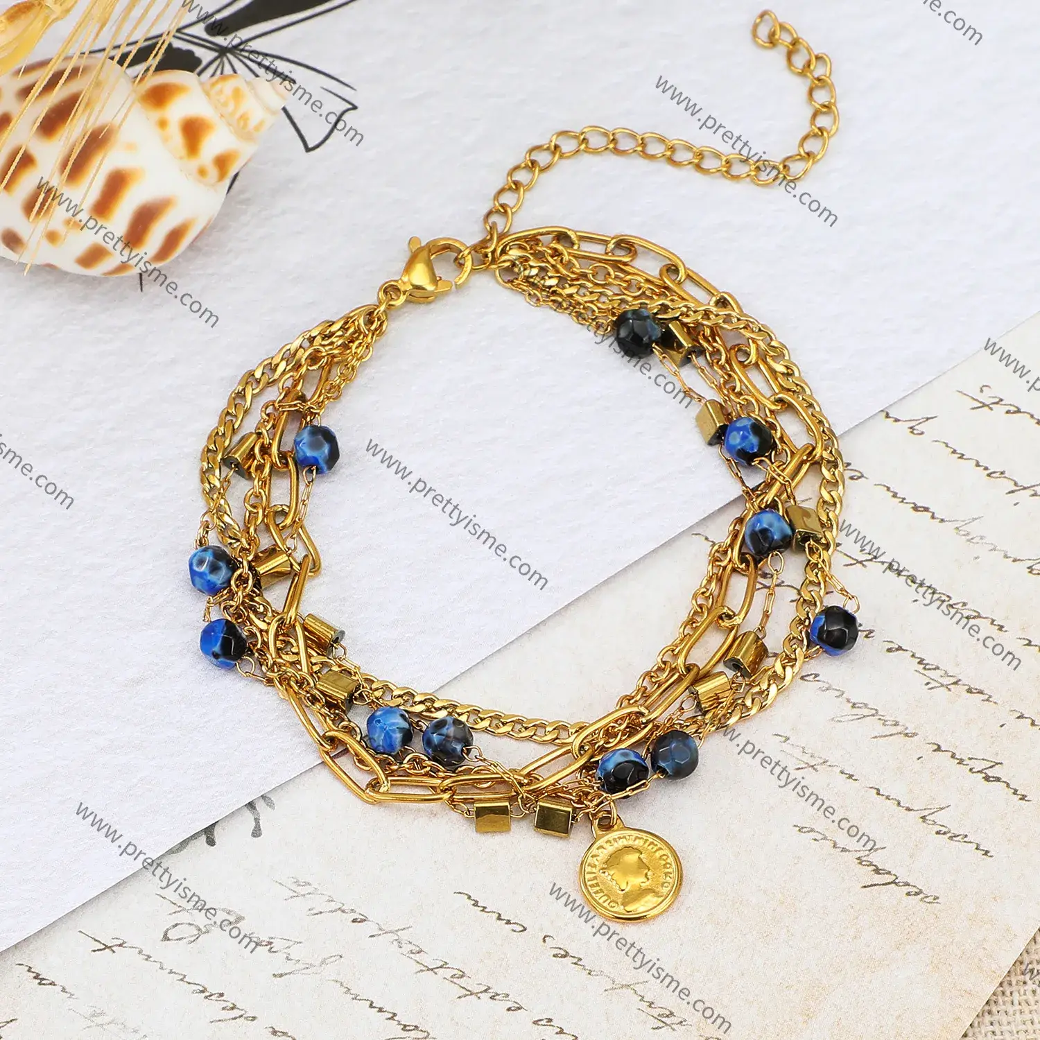 Multi Layers With lapis lazuli natural stone women head pendant stainless steel bracelet (4).webp