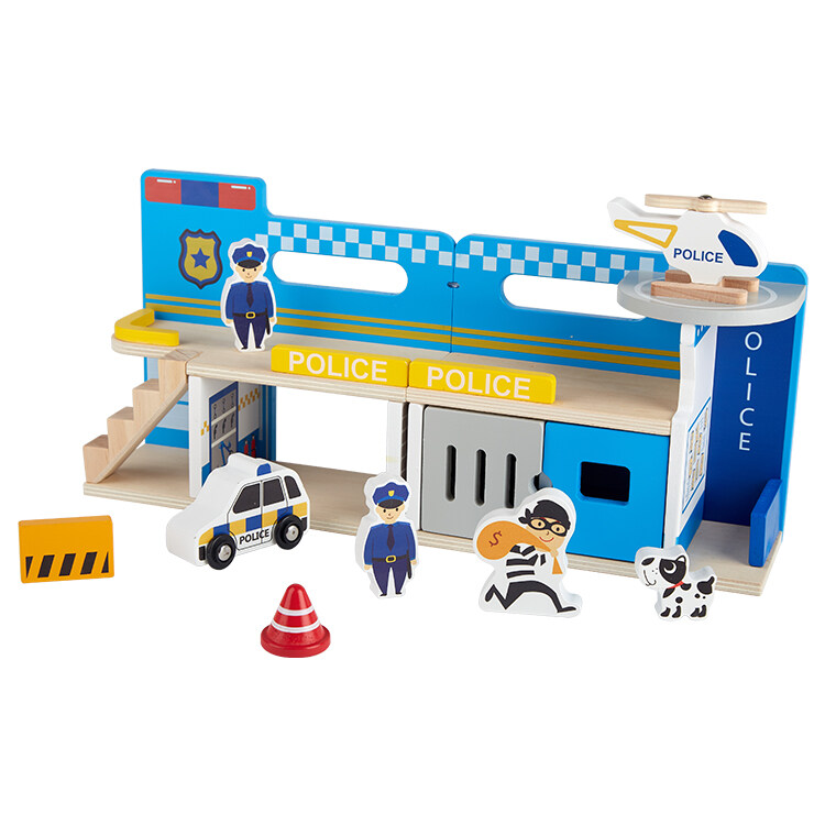 fire station and police station toy, wooden police and fire station toy