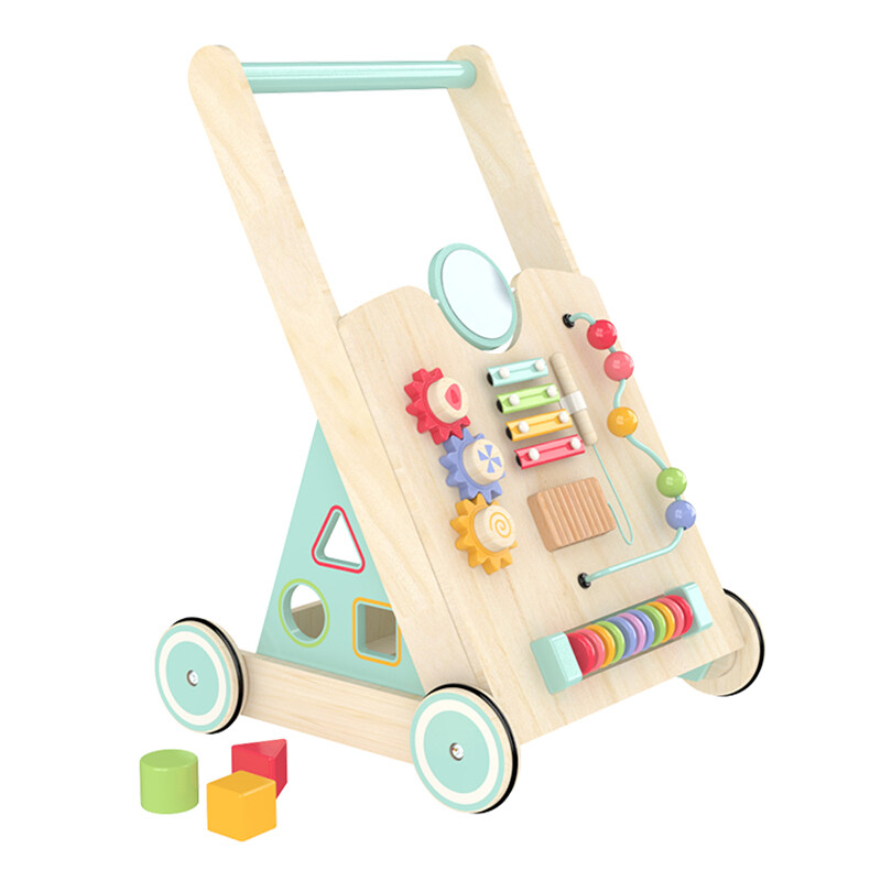 Baby Toys - Kids’ Activity Toy - Wooden Activity Walker for boys and girls – Wooden Push and Pull Learning Walker for Boys