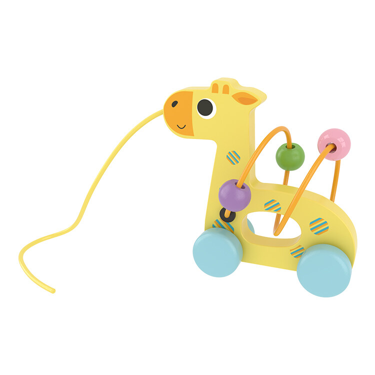 Walking Wooden String Toddler Early Educational  Giraffe Elephant Animal Bead Wooden Push pull baby toys