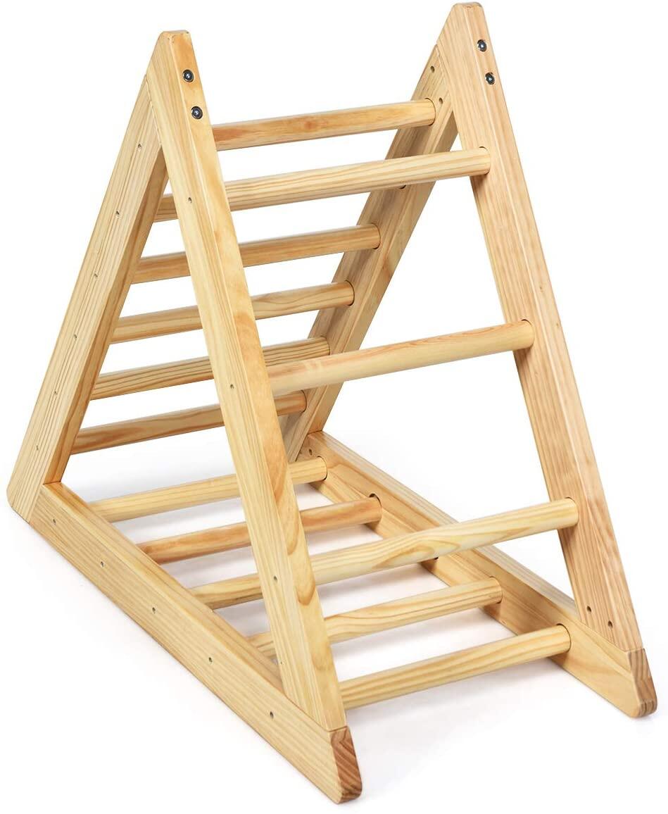 Wooden Climbing Triangle Ladder with Ramp for Sliding-Climbing Indoor Kids Play Gym- Easy to Store