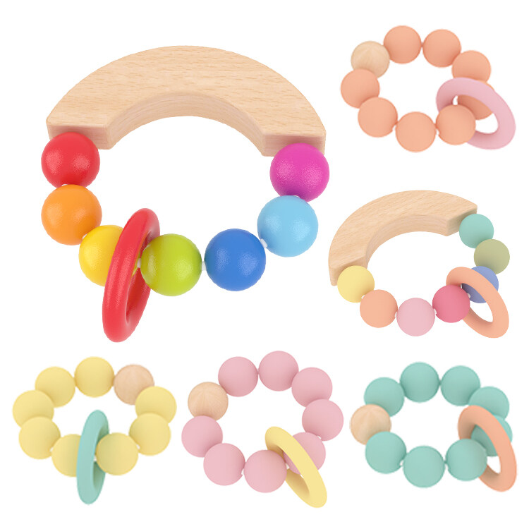 Silicone Soft Food Grade Sensory Christmas gift  Rainbow Design Teething Toys Baby wooden ring