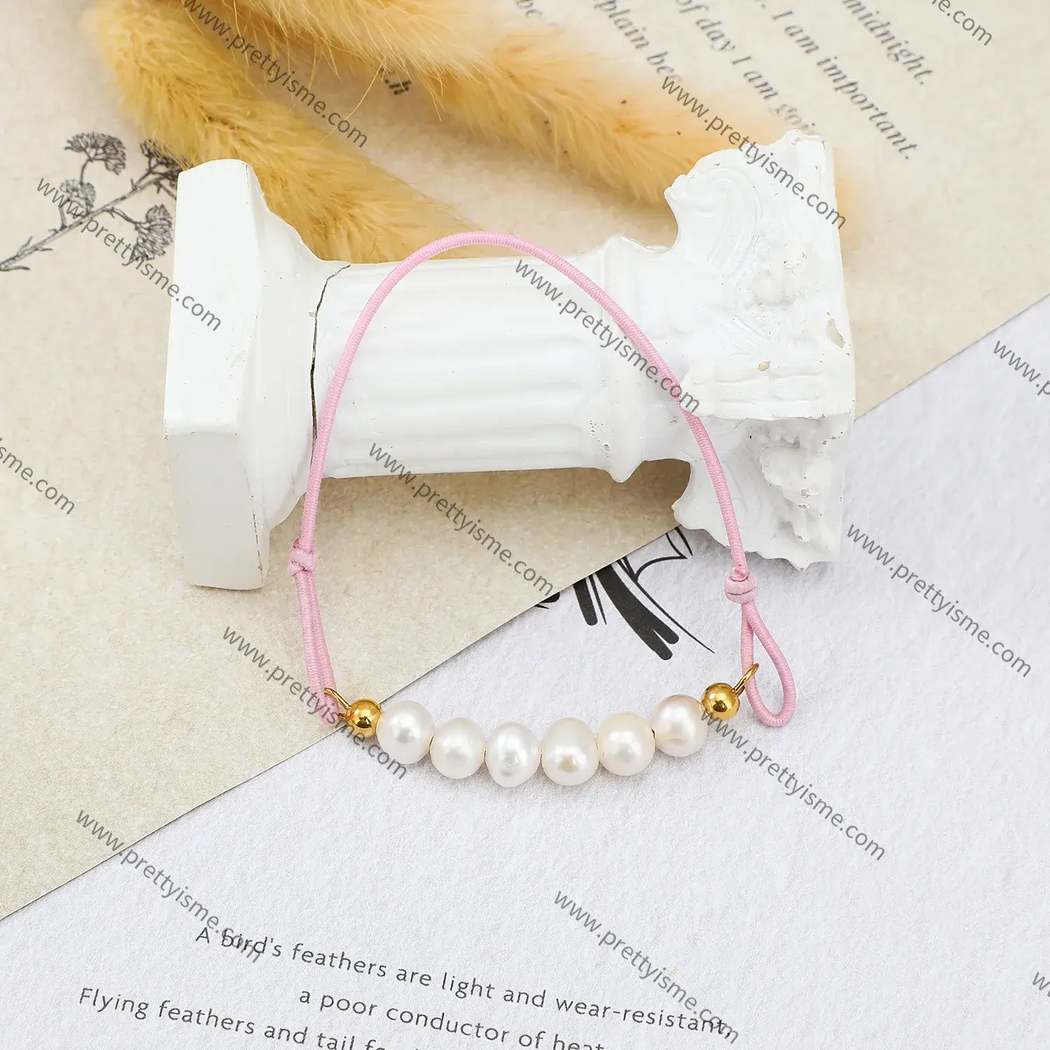 Hand Braided Pink Bracelet with Pearl Bracelet Ball Beads (2).webp