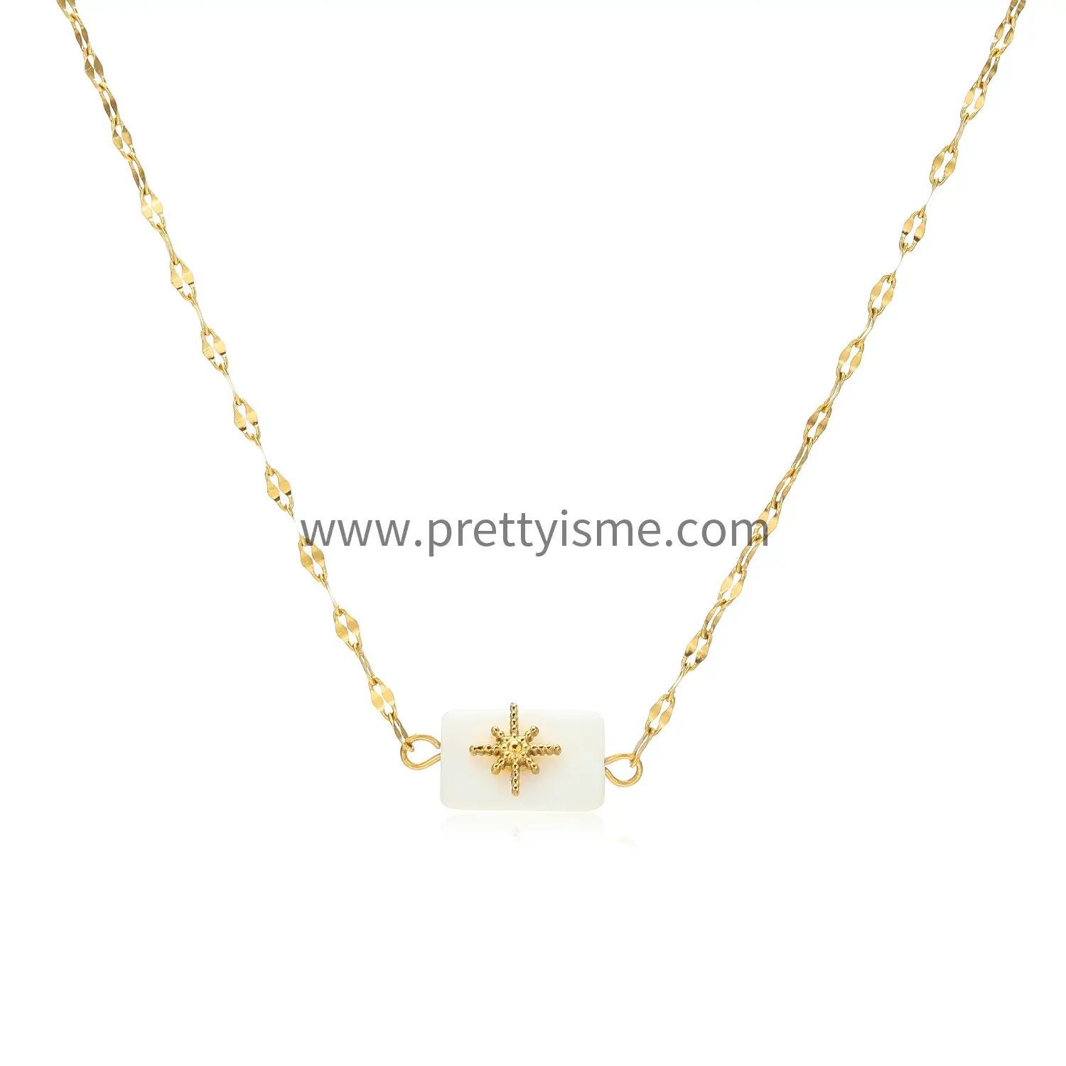 French Style Pendant Chain with Square Stone Set Gold Plated Unique Style Stainless Steel Necklace (5).webp