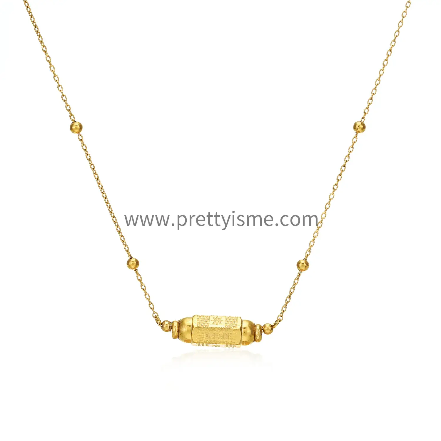 Simple pendant chain gold plated with engraved design with the letters dream delicate stainless steel necklace (5).webp