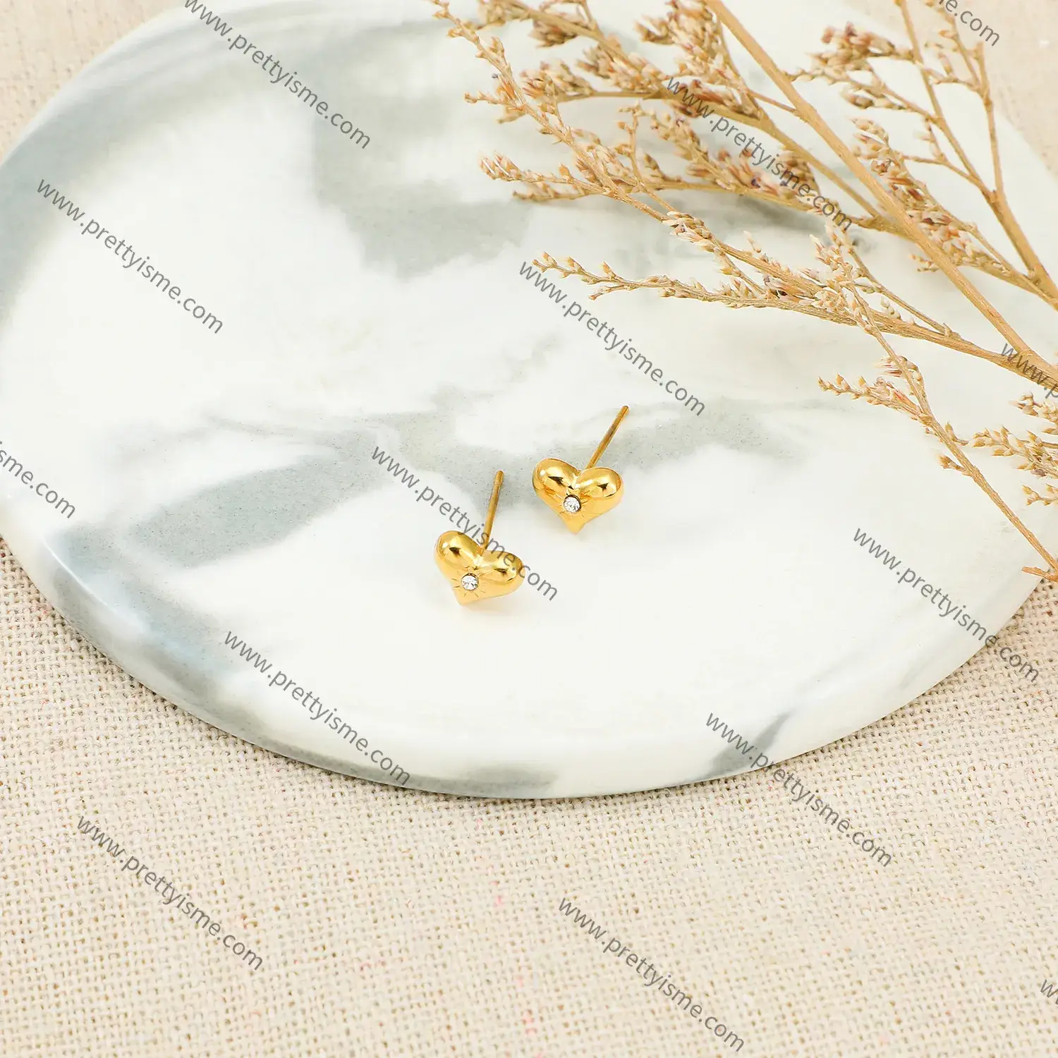 Love heart shaped earrings gold plated with diamonds delicate earrings (3).webp