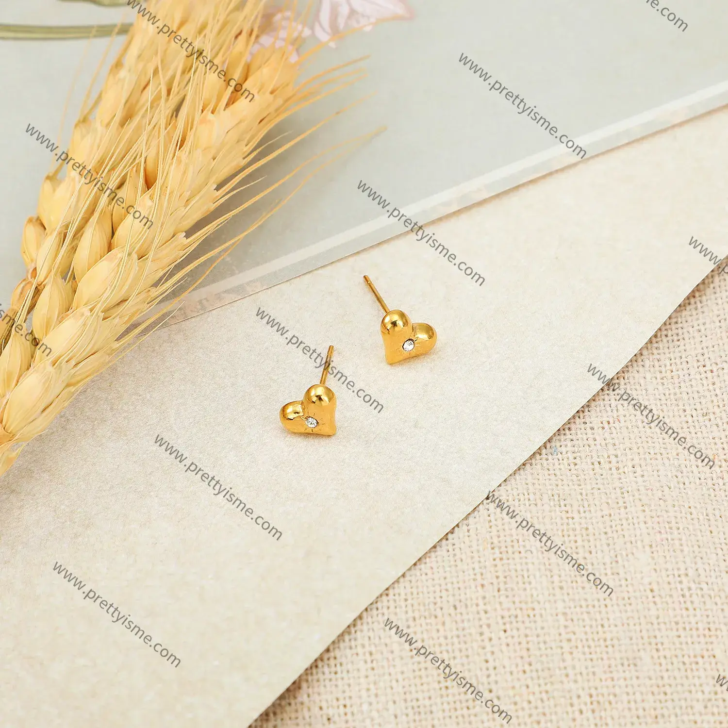 Love heart shaped earrings gold plated with diamonds delicate earrings (4).webp